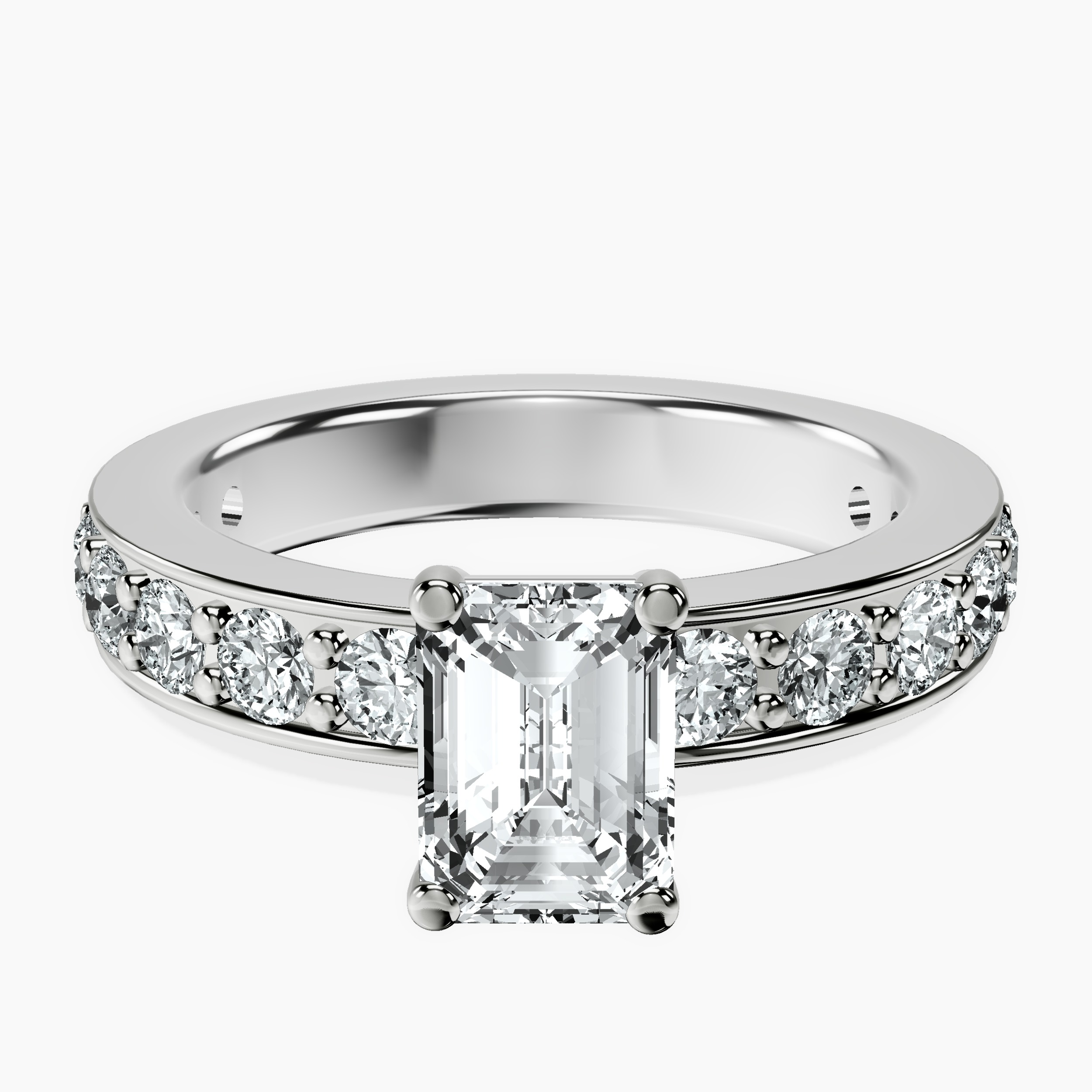1.48 ct. emerald Adele Side Stone Ring in 18kt white gold rtr top