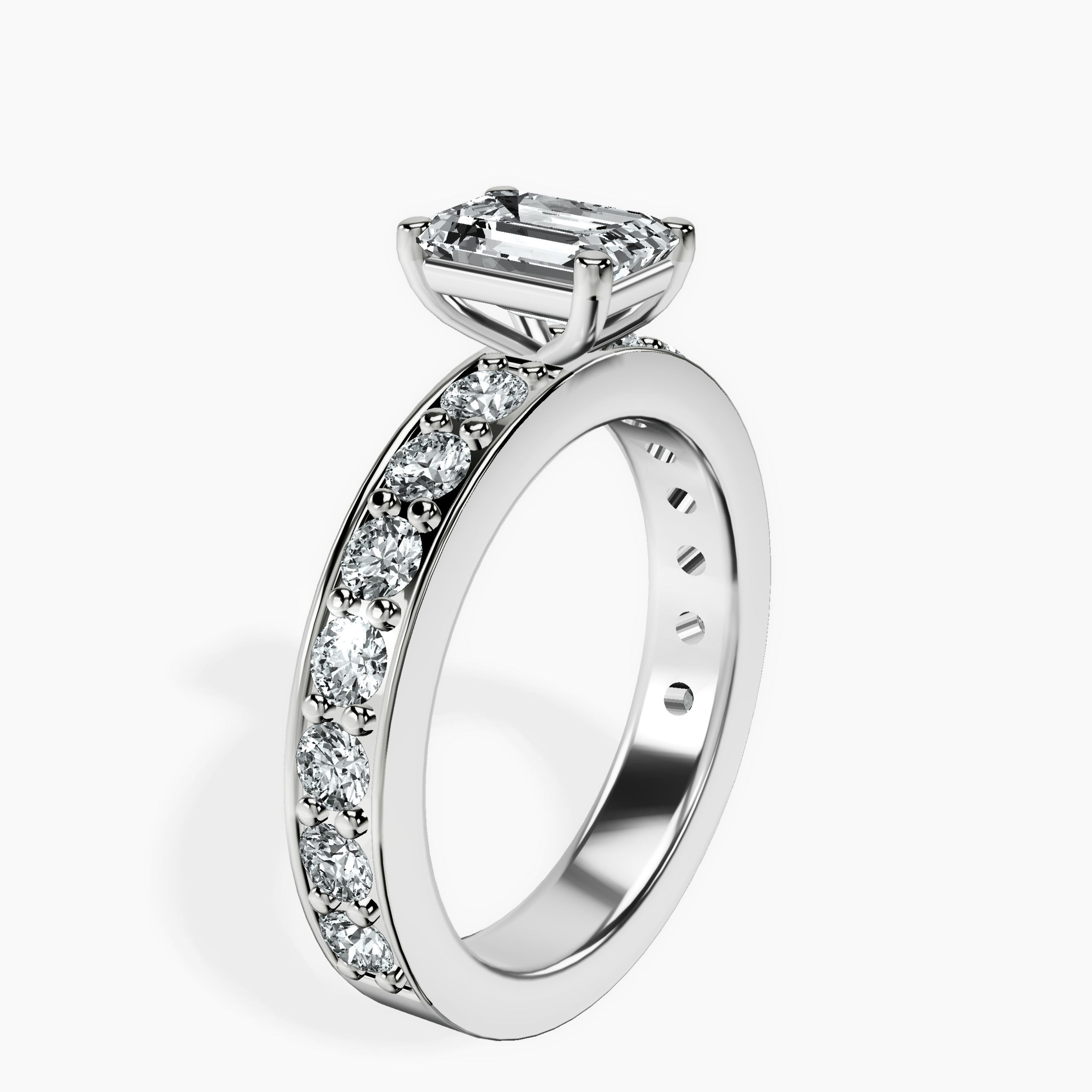 1.48 ct. emerald Adele Side Stone Ring in 18kt white gold standing product image one