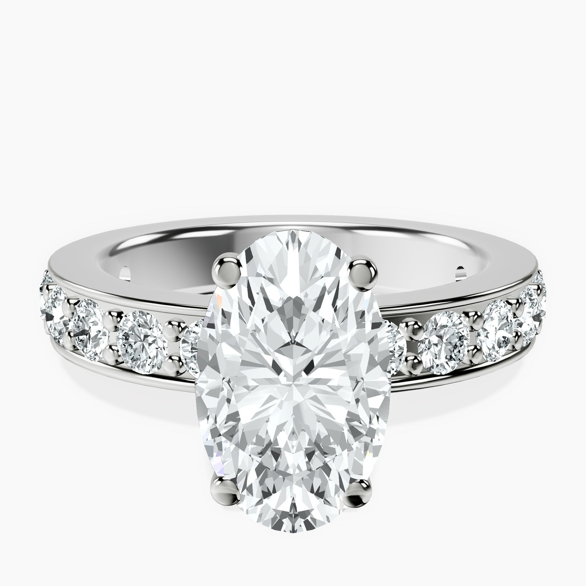 2.40 ct. oval Adele Side Stone Ring in 10kt white gold rtr top