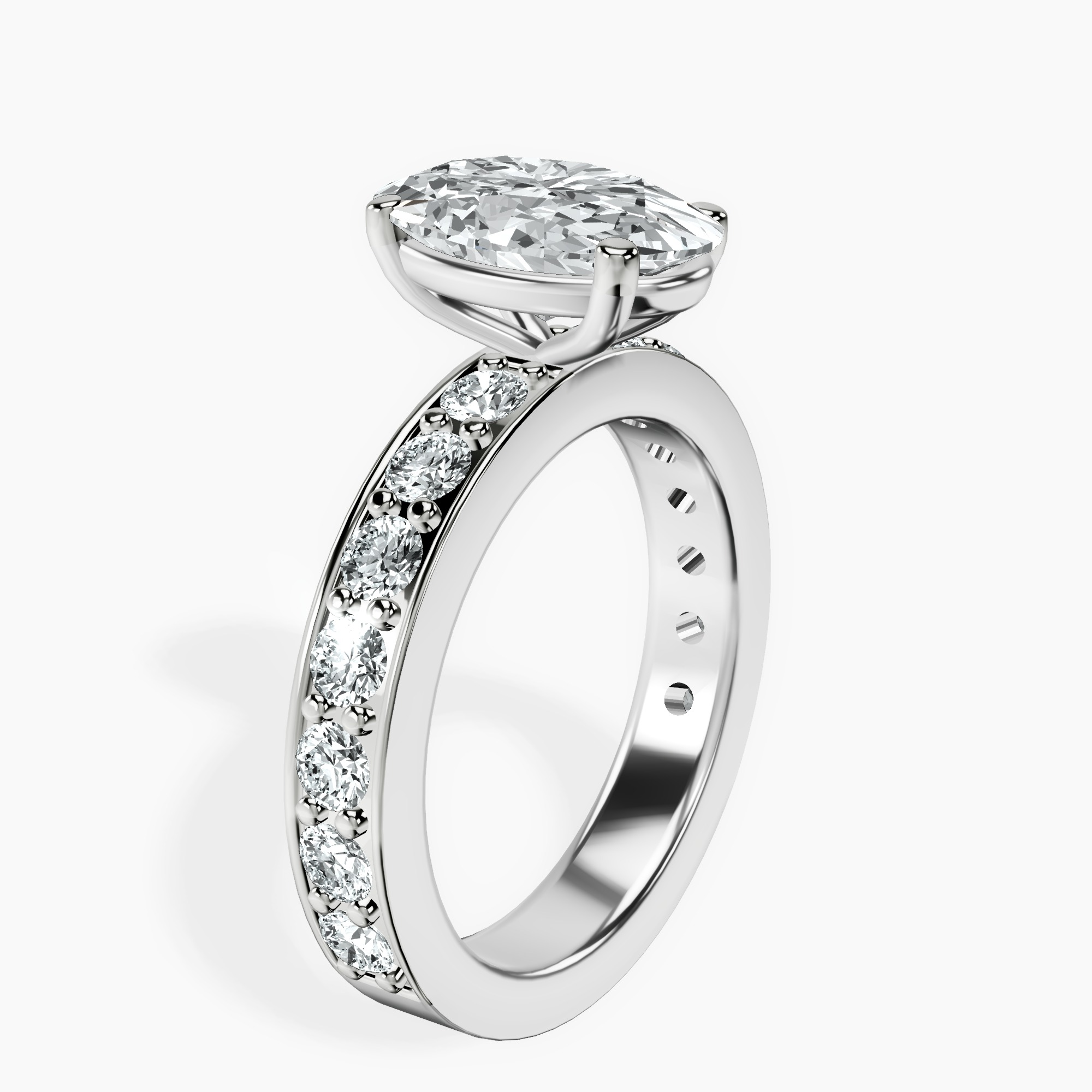 2.40 ct. oval Adele Side Stone Ring in 10kt white gold standing product image one