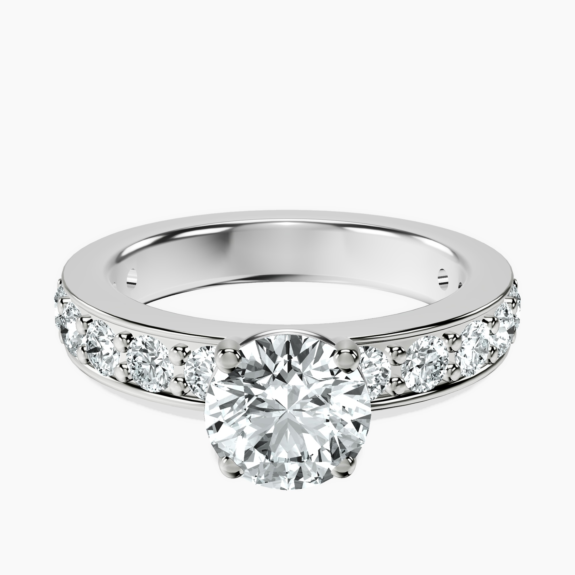 1.39 ct. round Adele Side Stone Ring in 14kt white gold rtr top