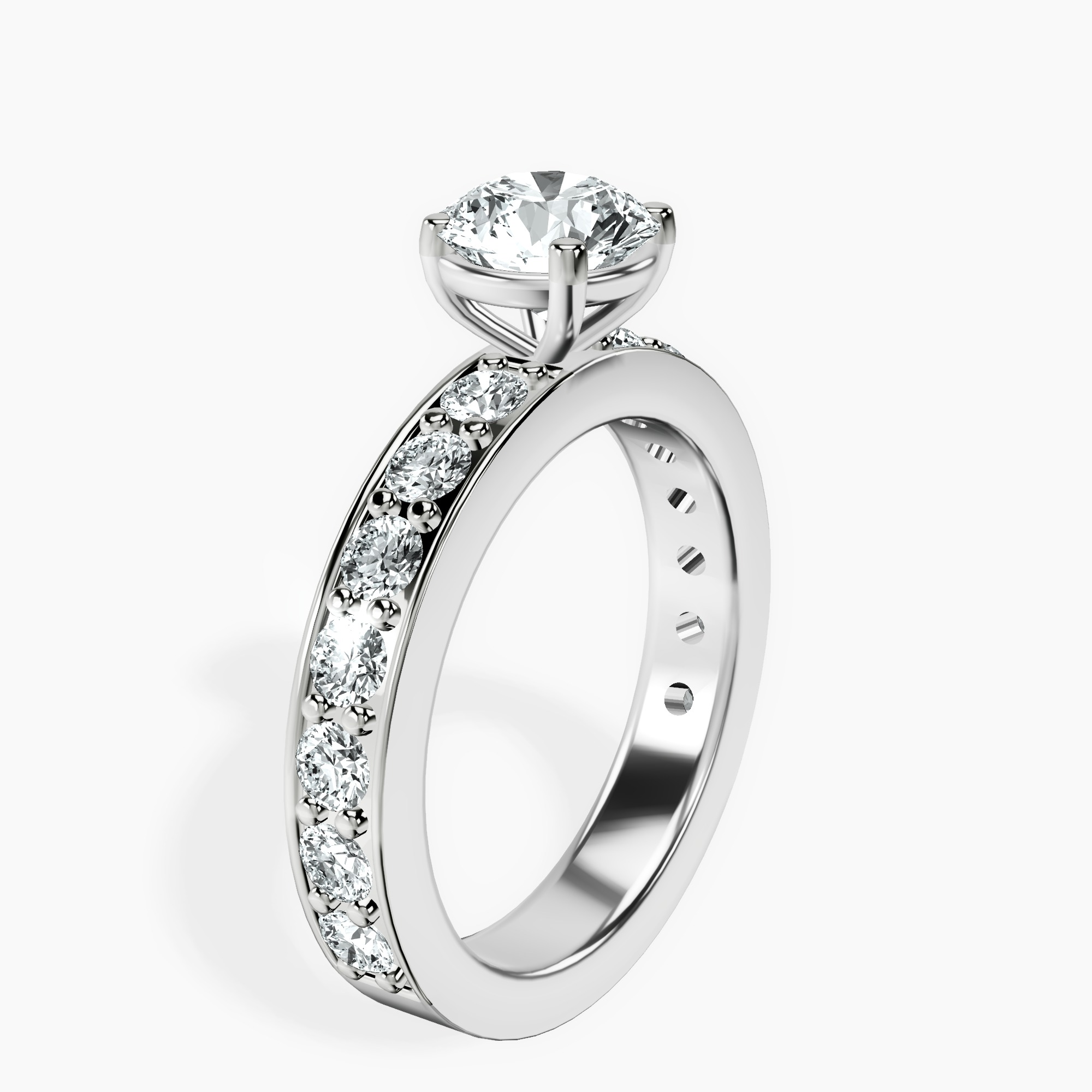 1.39 ct. round Adele Side Stone Ring in 14kt white gold standing product image one