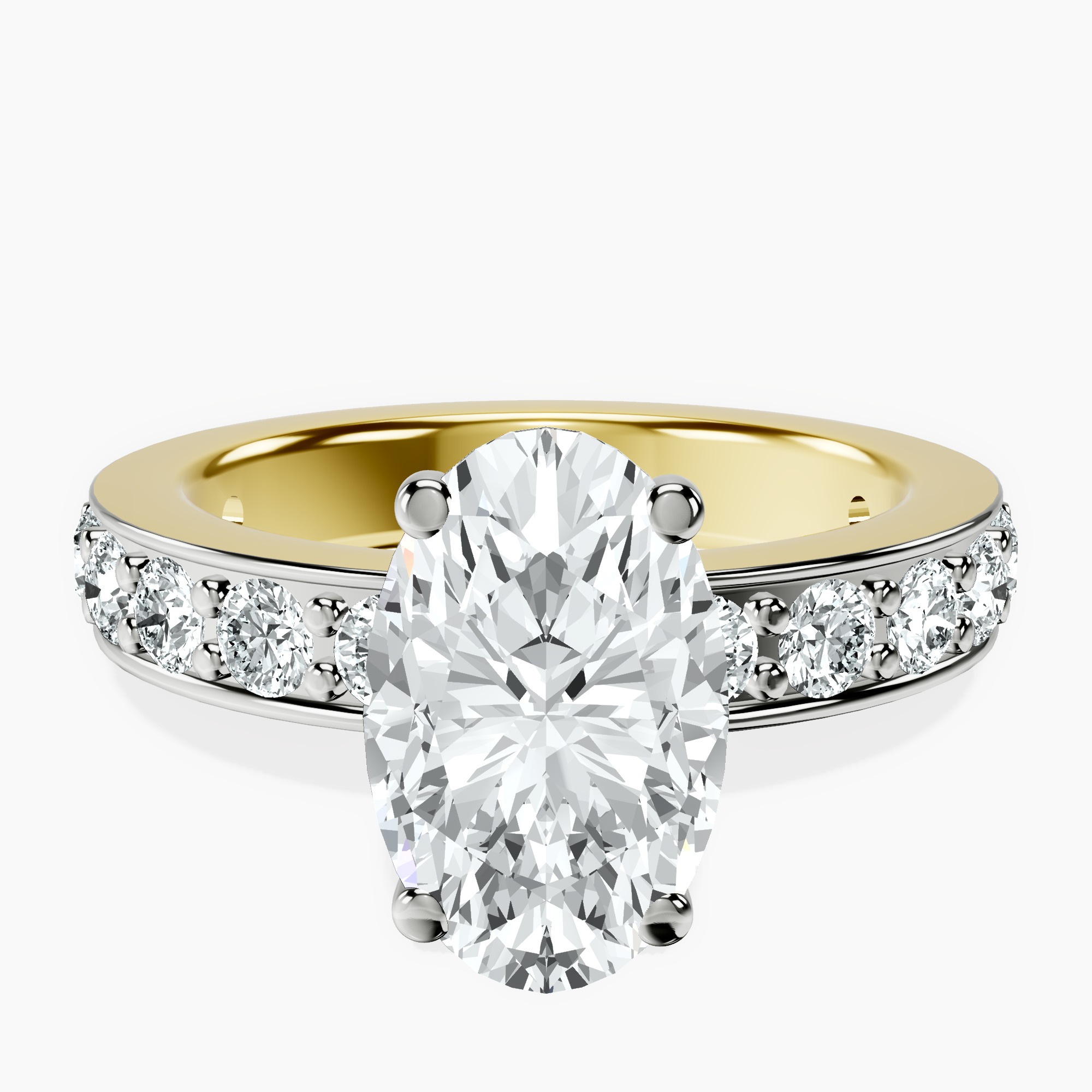 2.44 ct. oval Adele Side Stone Ring in 14kt yellow gold rtr top