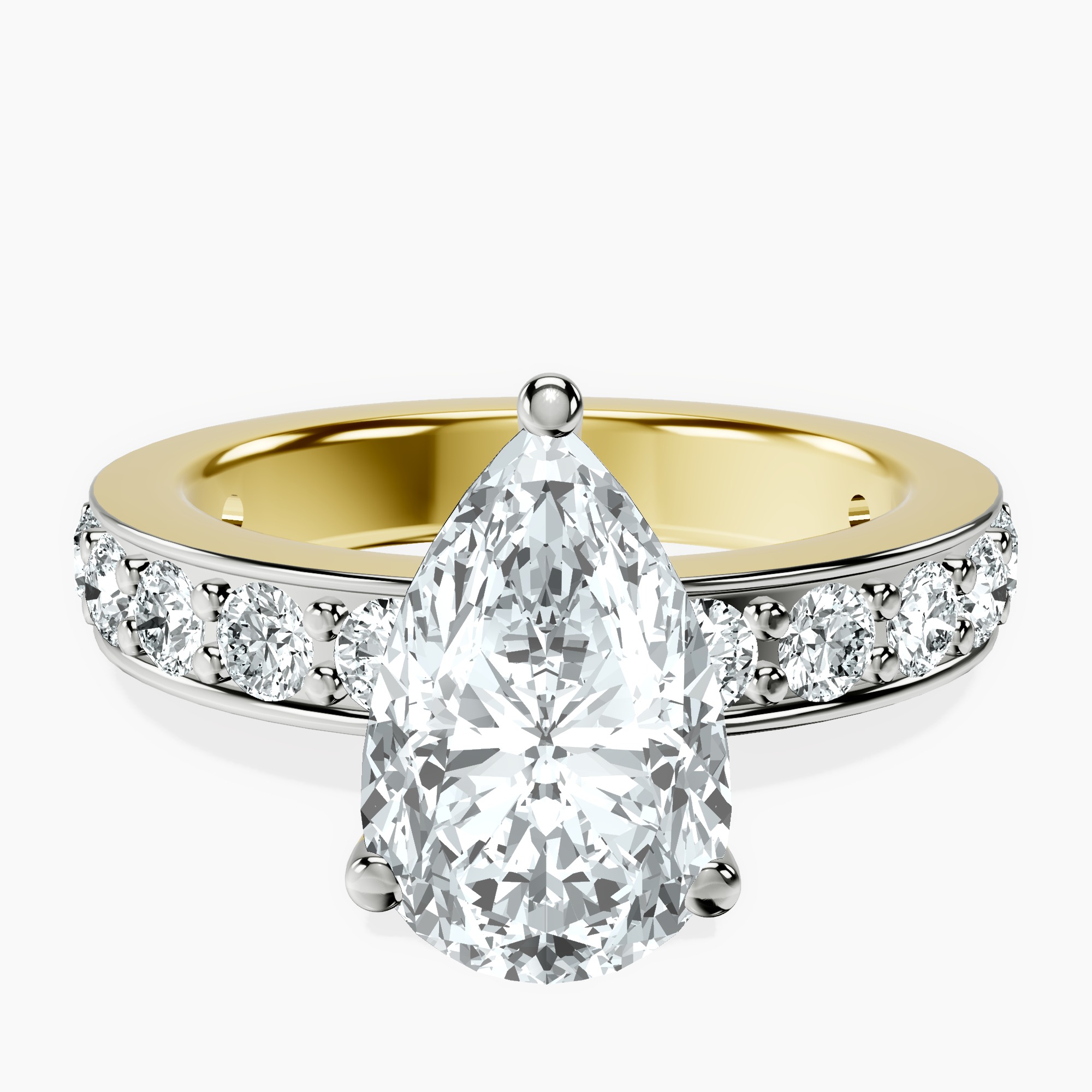 2.96 ct. pear Adele Side Stone Ring in 14kt yellow gold rtr top