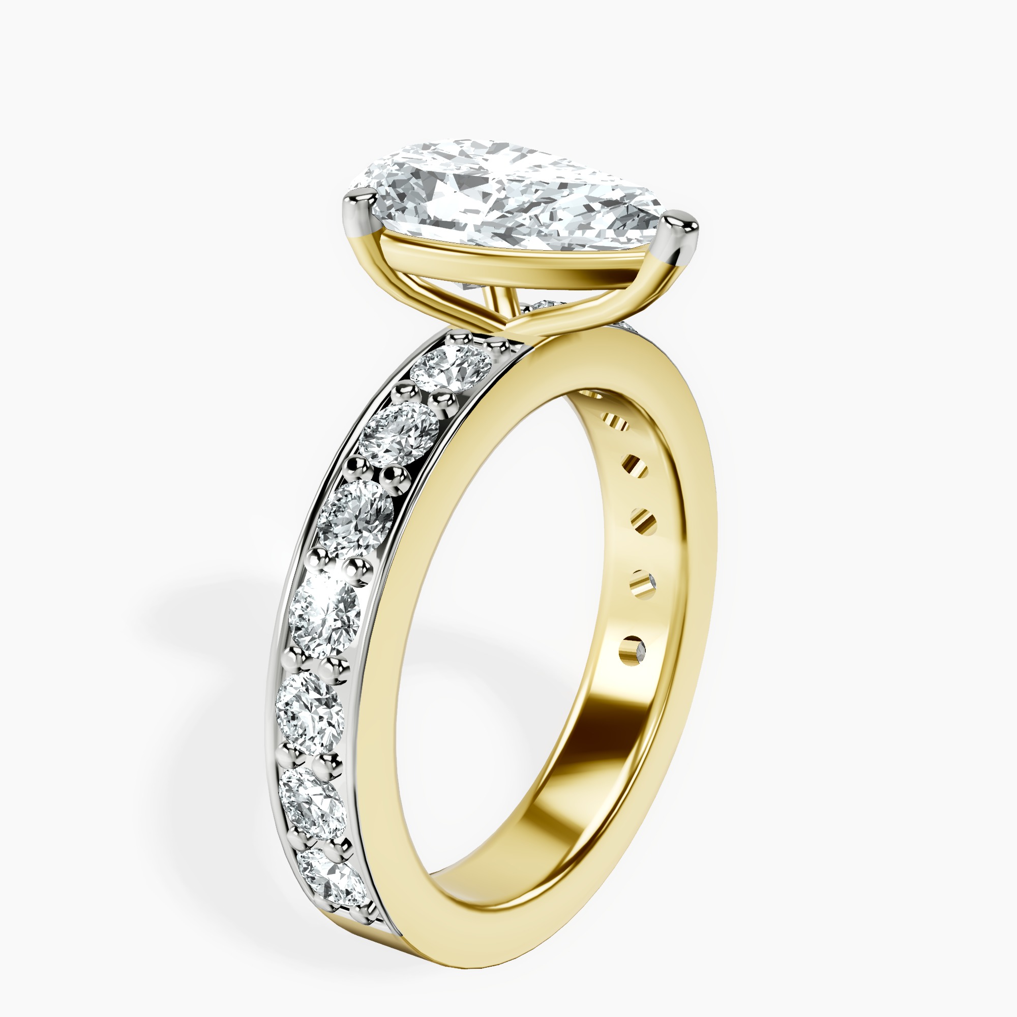 2.96 ct. pear Adele Side Stone Ring in 14kt yellow gold standing product image one