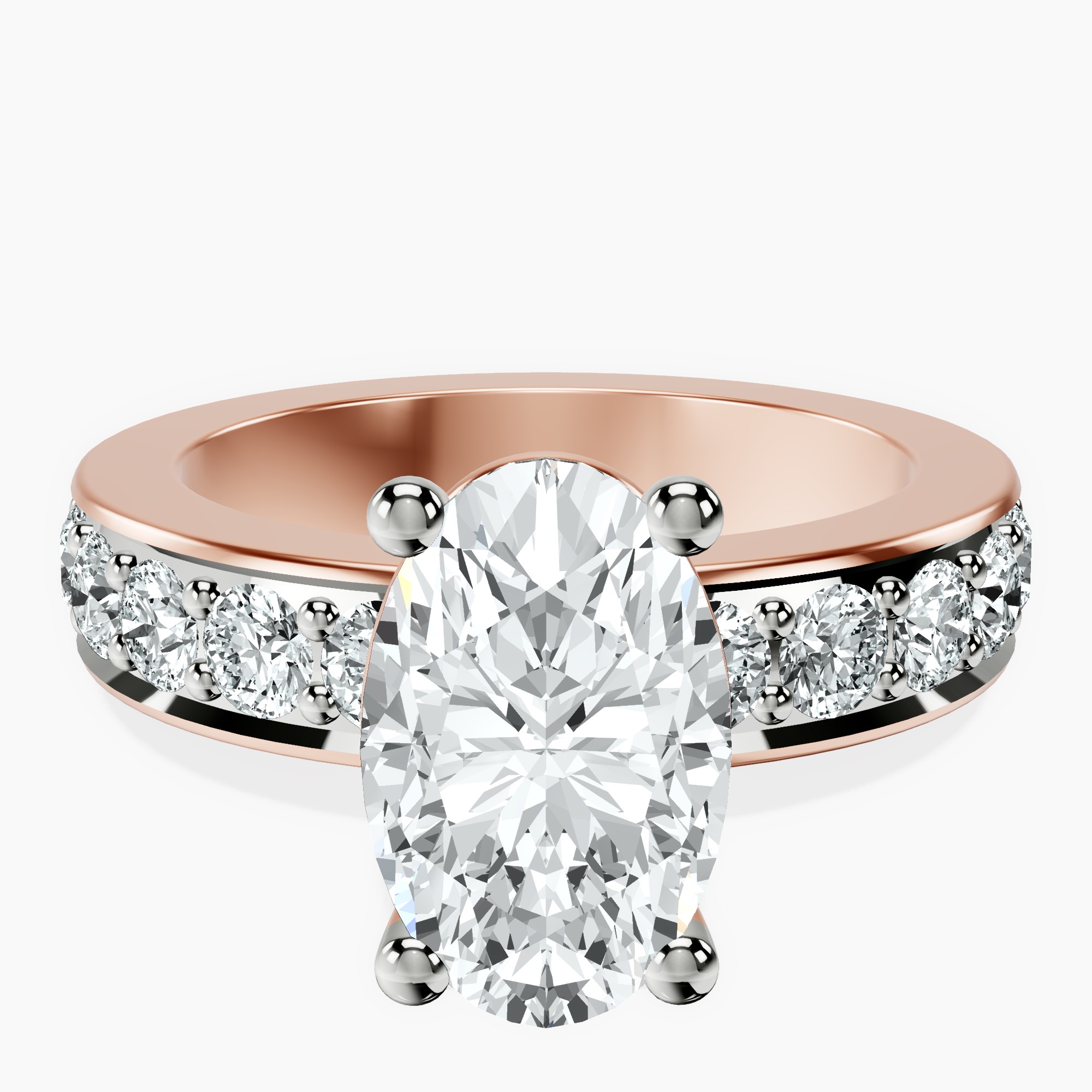 2.40 ct. oval Alfreda Half Eternity Ring in 14kt rose gold rtr top