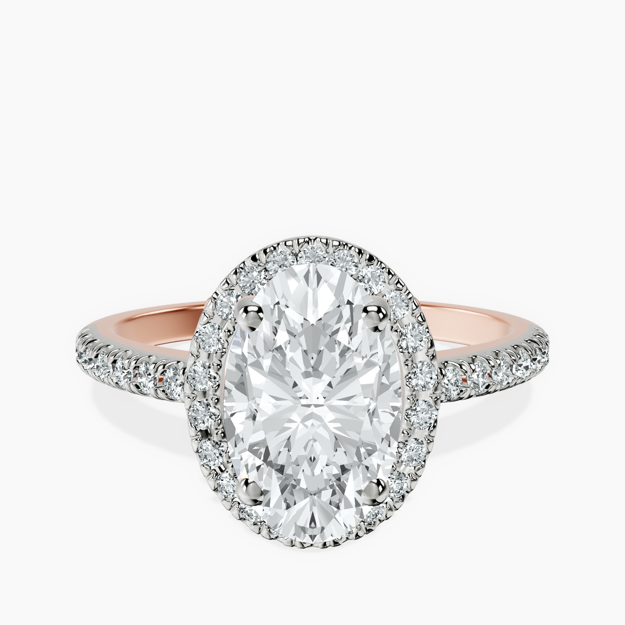 2.40 ct. oval Anastasia Halo Ring in 18kt rose gold rtr top