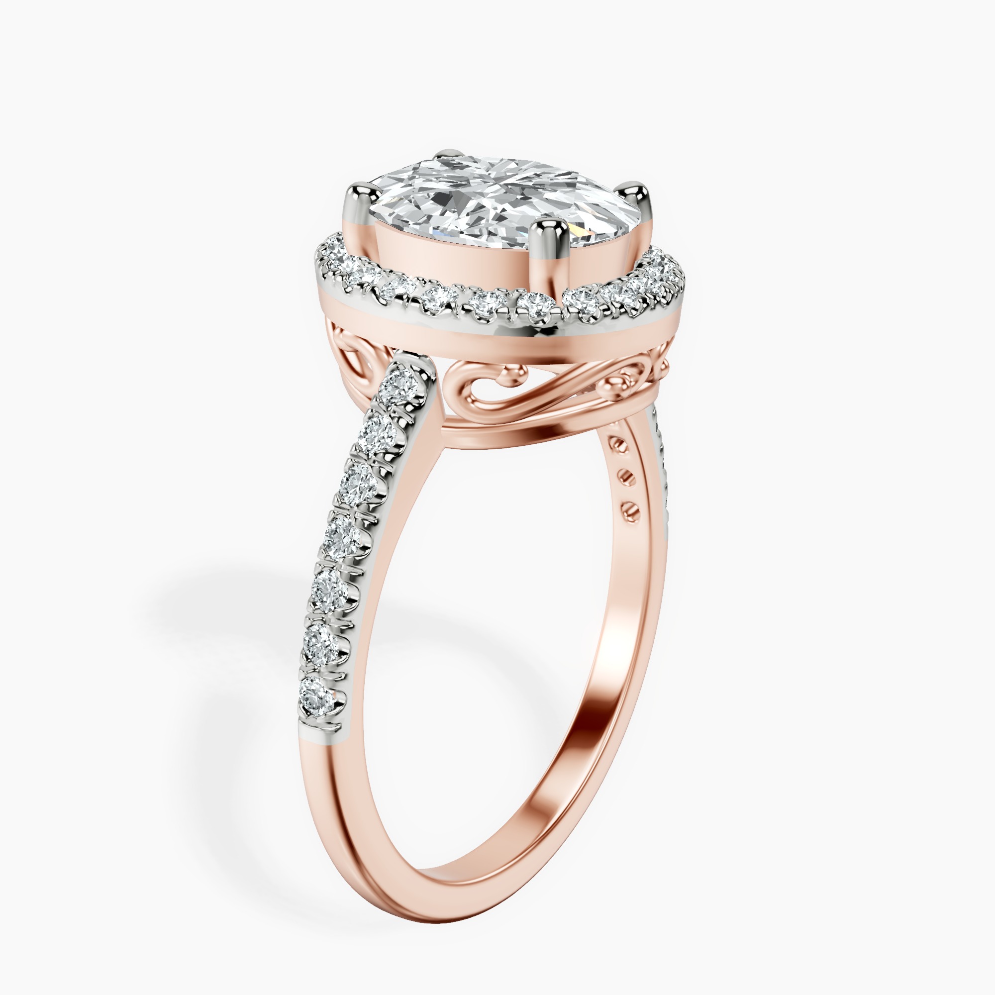 2.40 ct. oval Anastasia Halo Ring in 18kt rose gold standing product image one