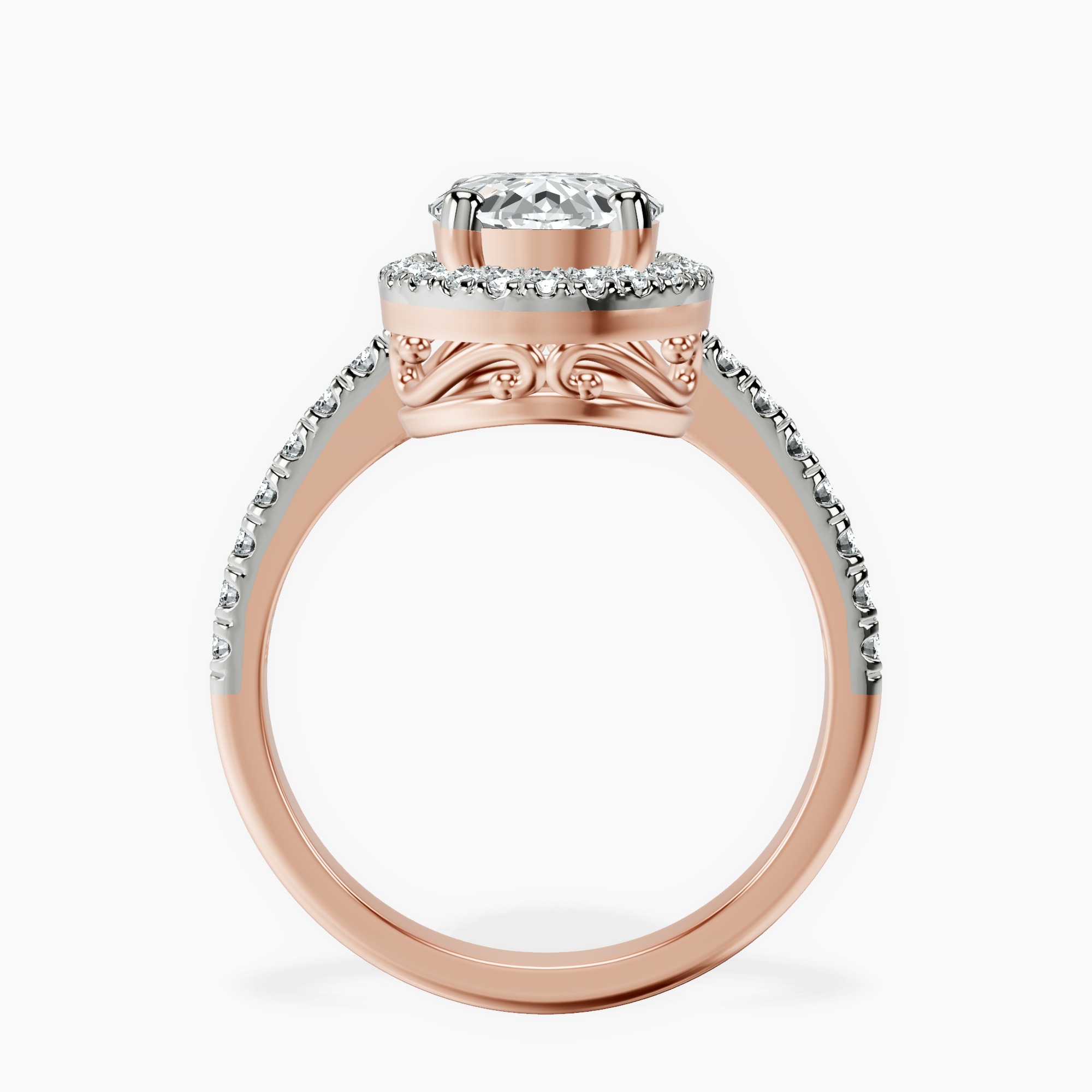 2.40 ct. oval Anastasia Halo Ring in 18kt rose gold side right image one
