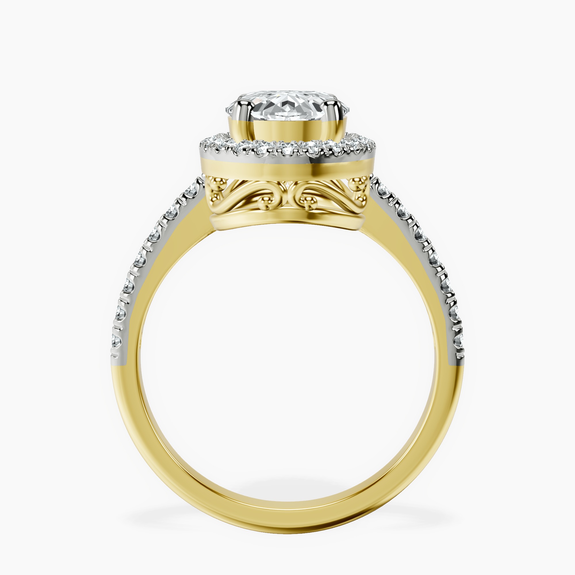 1.46 ct. oval Anastasia Halo Ring in 18kt yellow gold side right image one