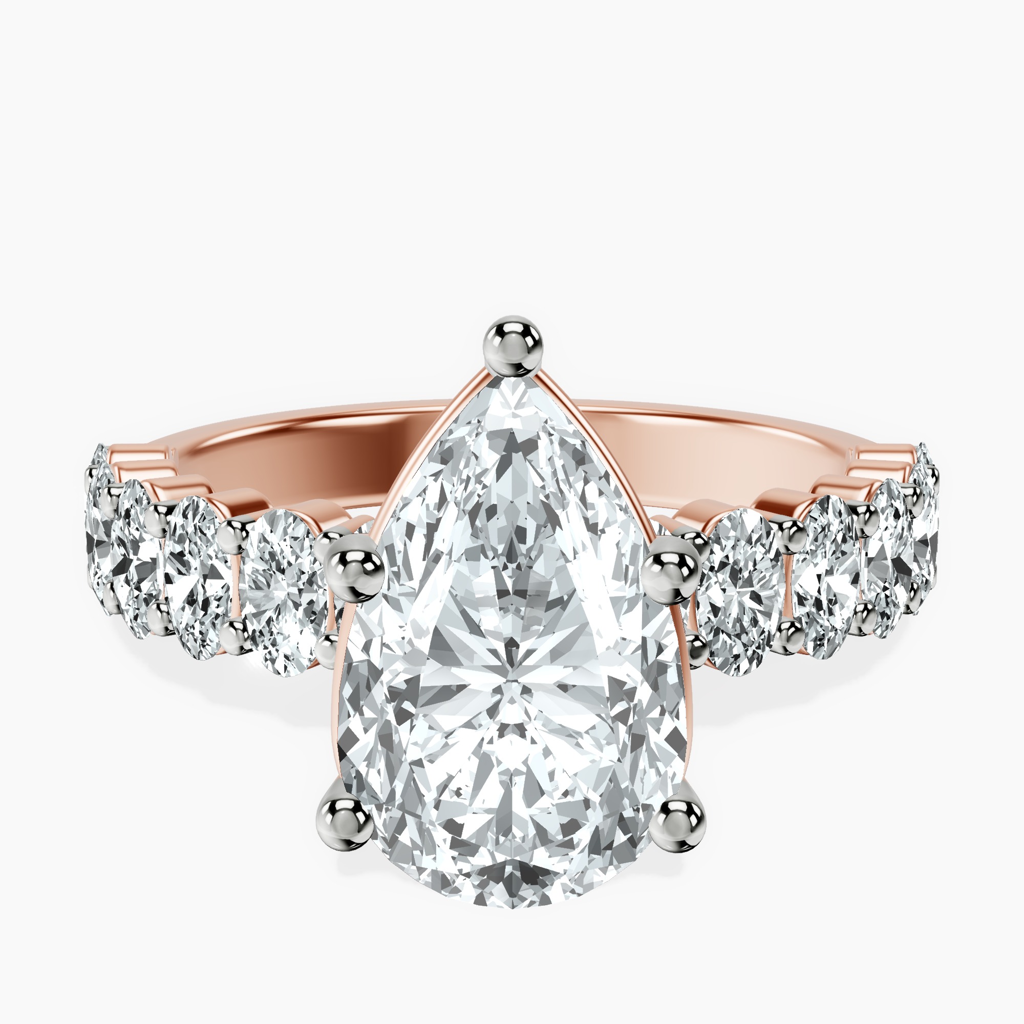 2.96 ct. pear Danica Side Oval Ring in 14kt rose gold rtr top