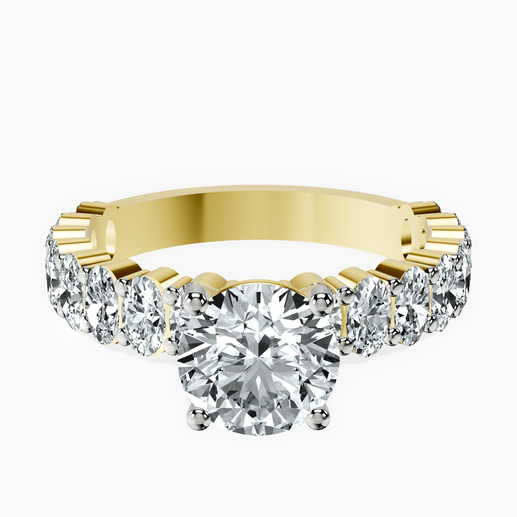 1.39 ct. round Lillian Side Oval Ring in 10kt yellow gold rtr top