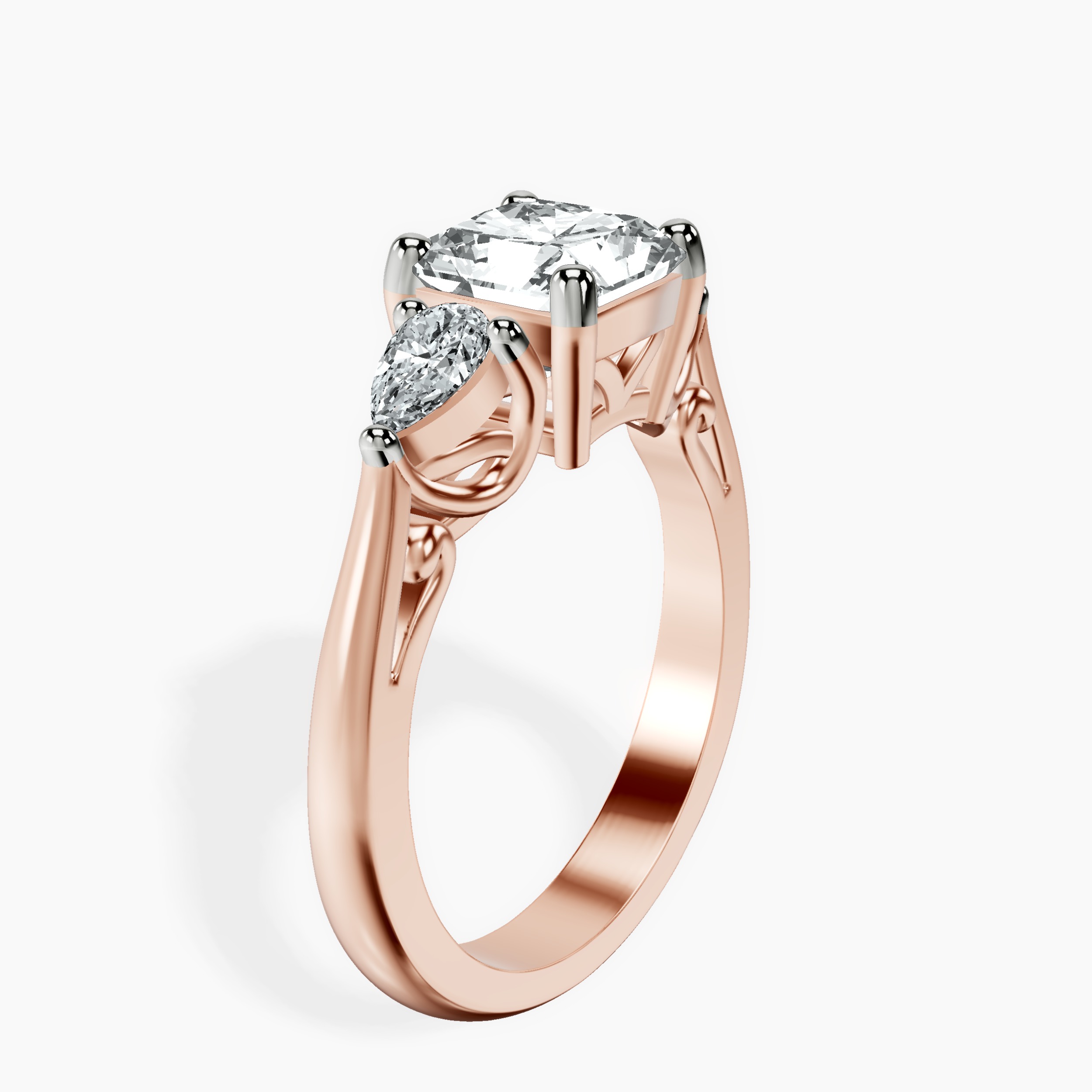 2.94 ct. radiant Leona Side Pear Ring in 18kt rose gold standing product image one