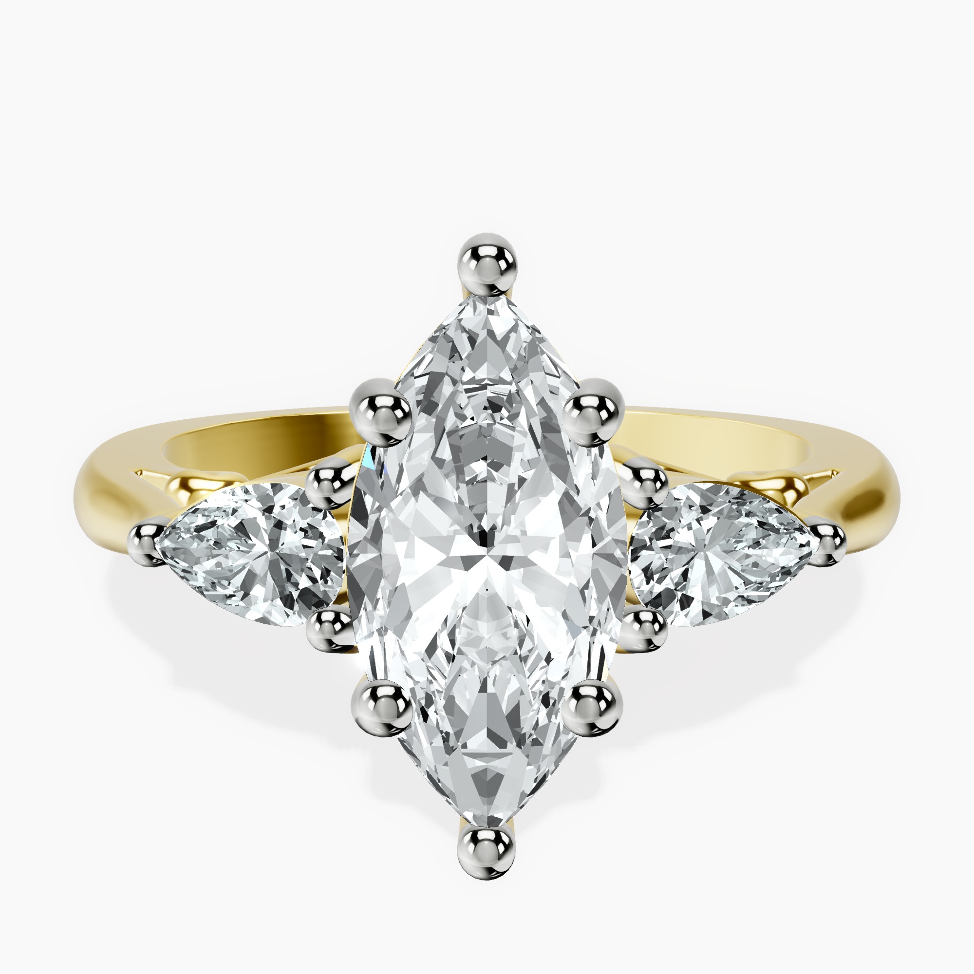 2.73 ct. marquise Leona Side Pear Ring in 18kt yellow gold rtr top