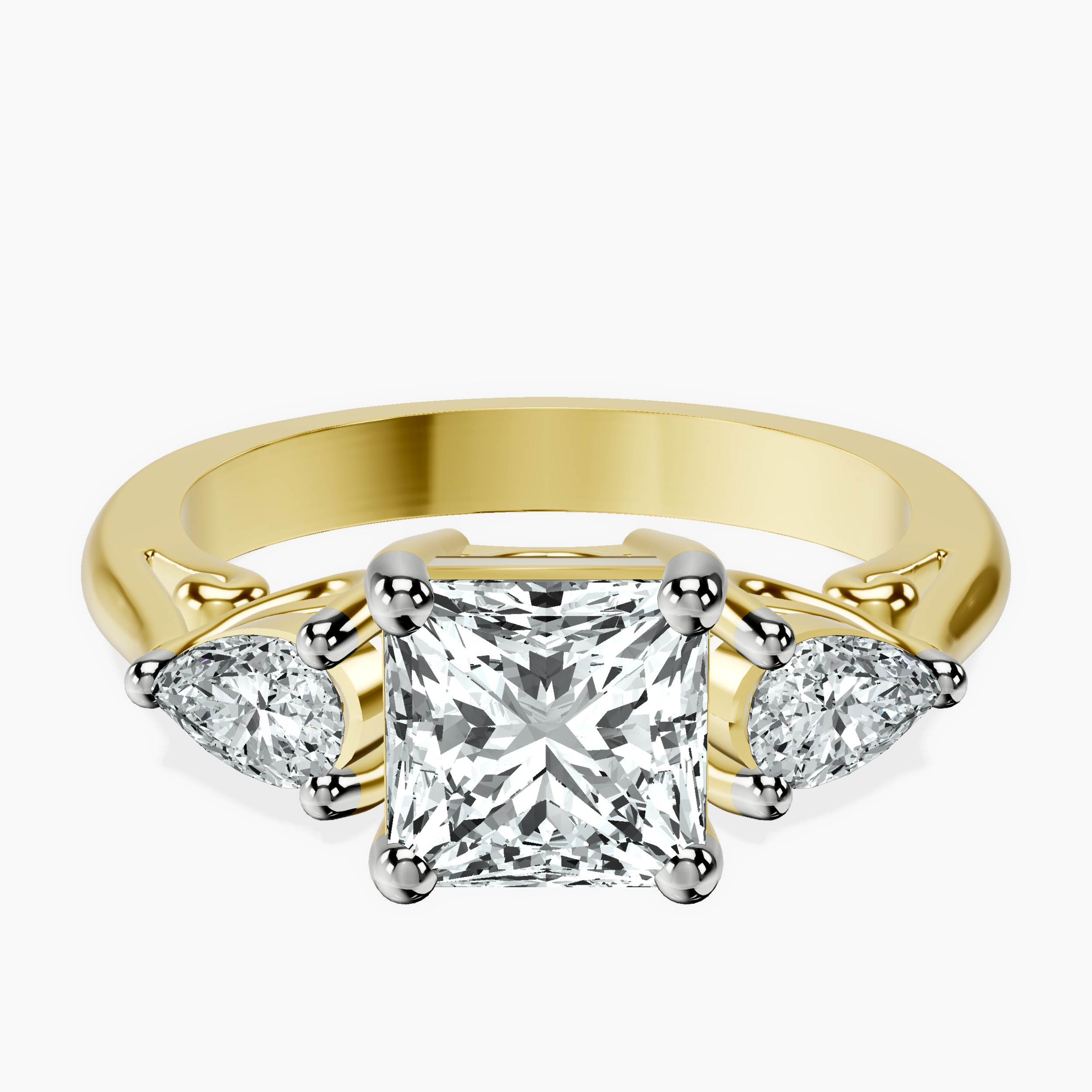 2.71 ct. princess Leona Side Pear Ring in 18kt yellow gold rtr top