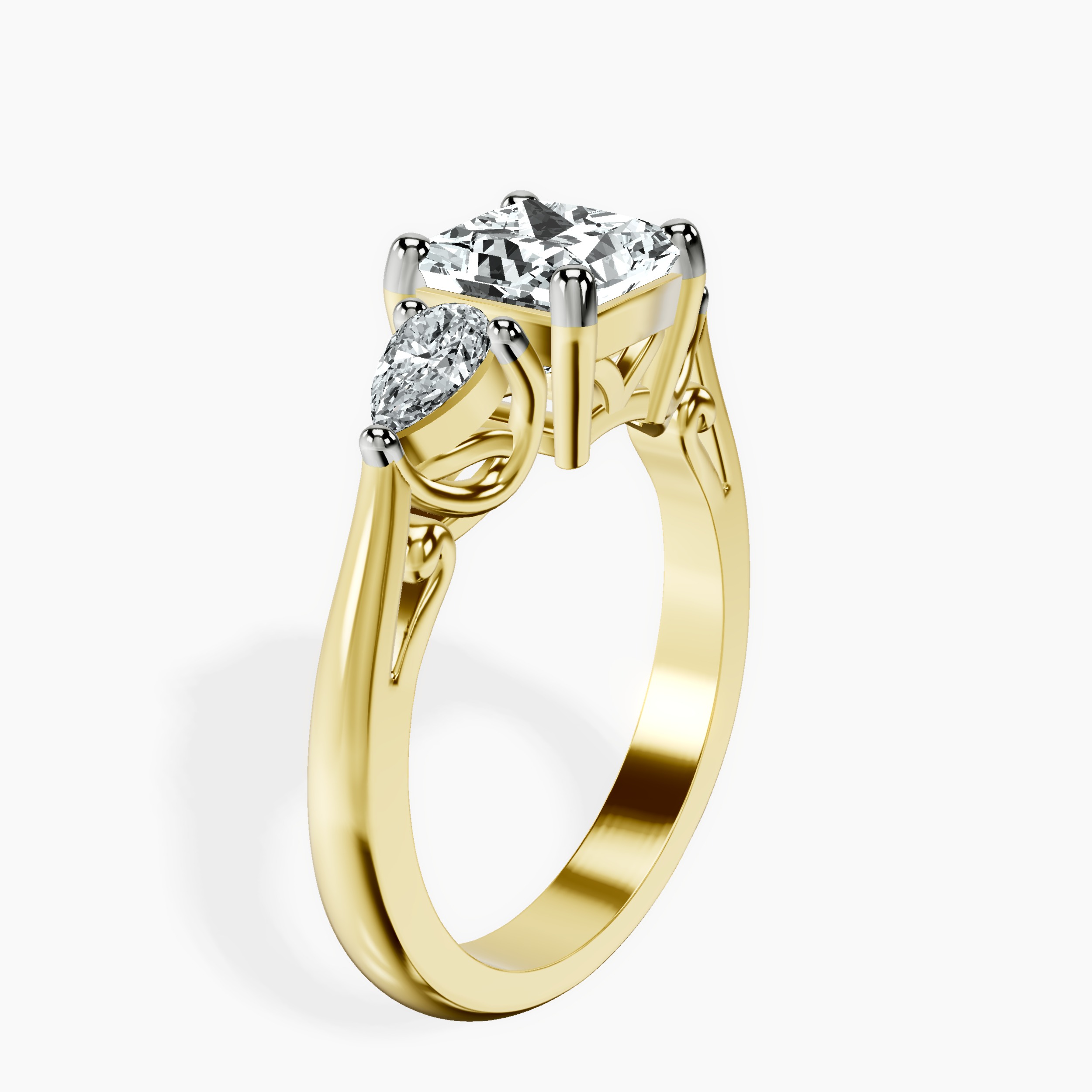 2.71 ct. princess Leona Side Pear Ring in 18kt yellow gold standing product image one