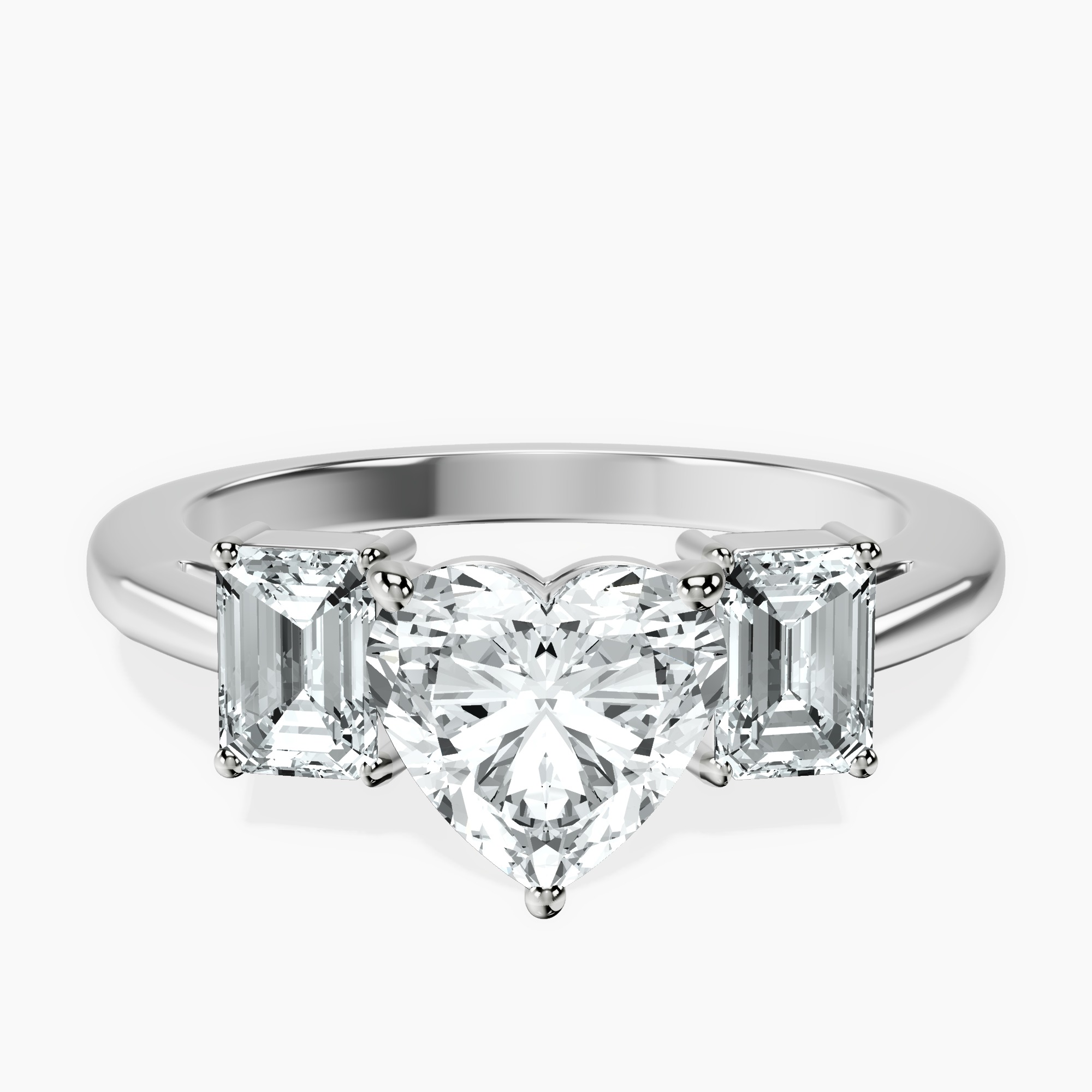 1.29 ct. heart Denise Side Emerald Ring in 18kt white gold rtr top