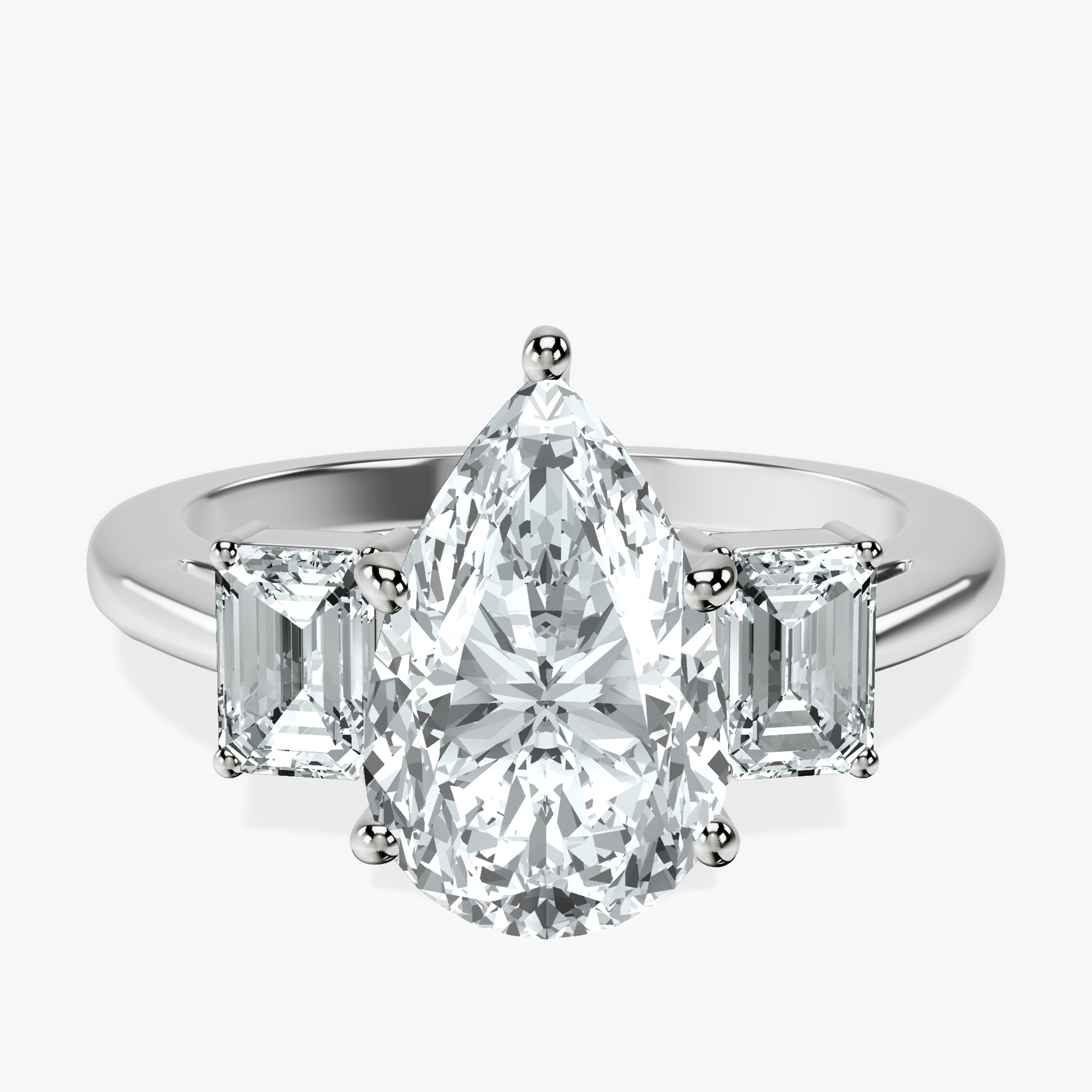 2.96 ct. pear Denise Side Emerald Ring in 14kt white gold rtr top
