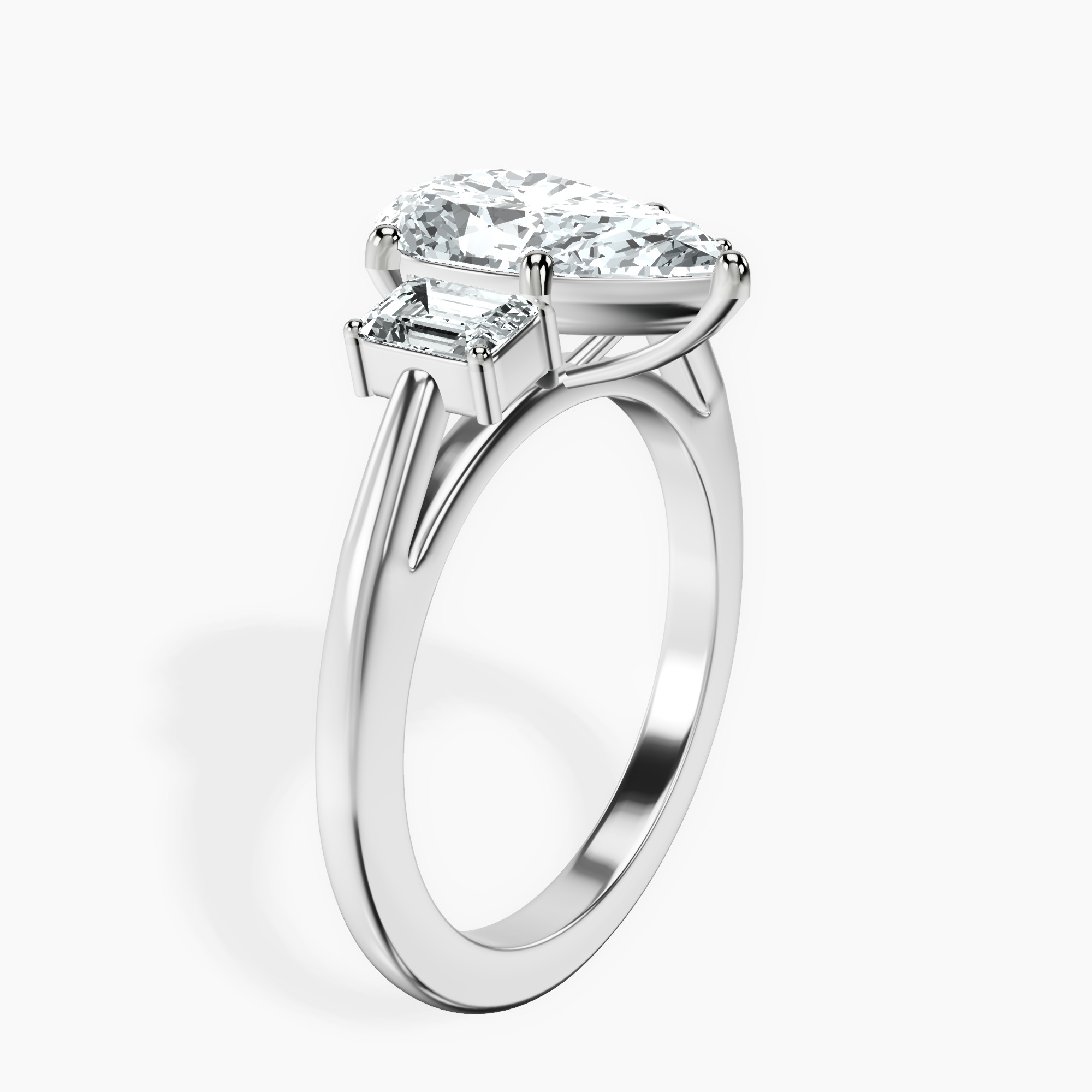 2.96 ct. pear Denise Side Emerald Ring in 14kt white gold standing product image one