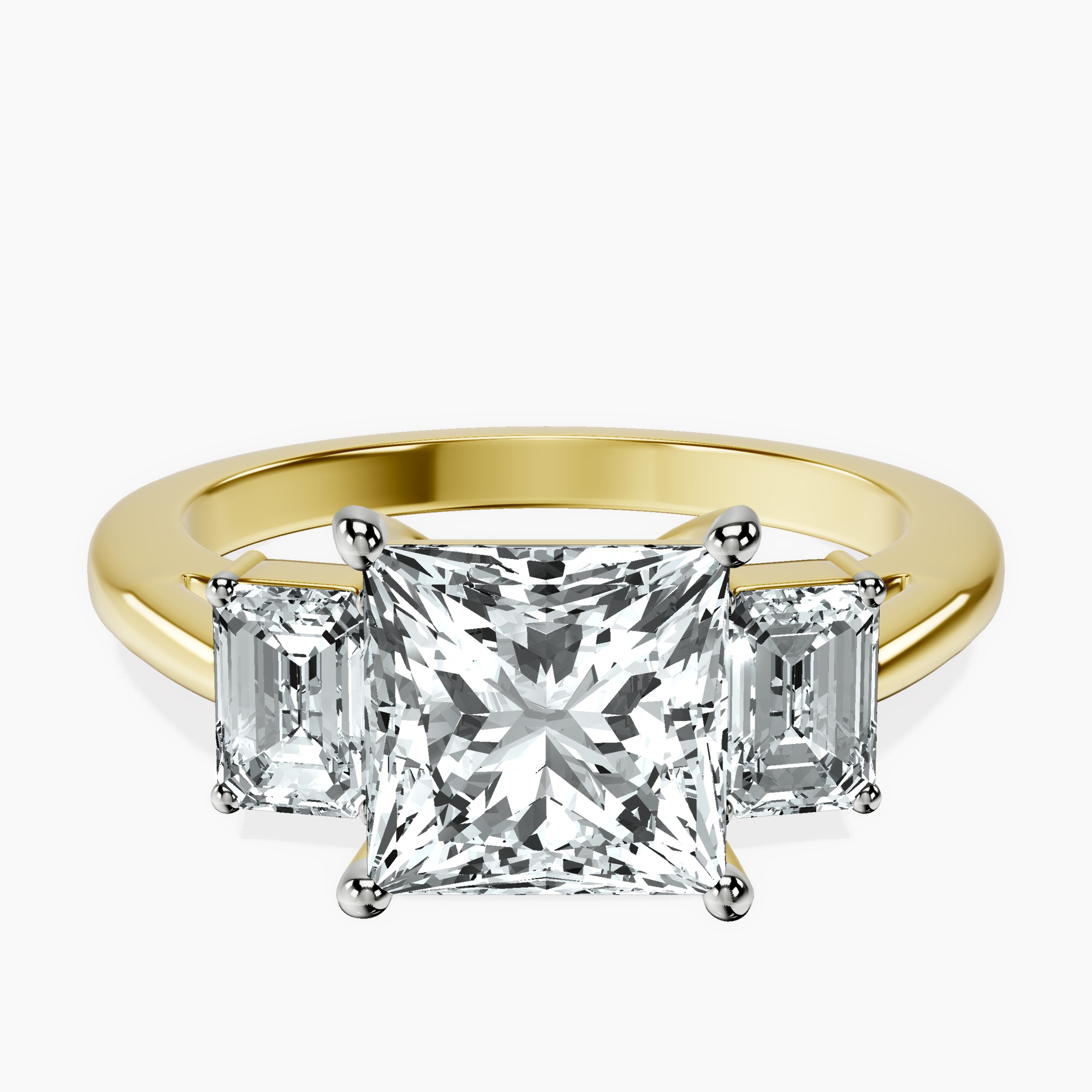 2.81 ct. princess Denise Side Emerald Ring in 18kt yellow gold rtr top