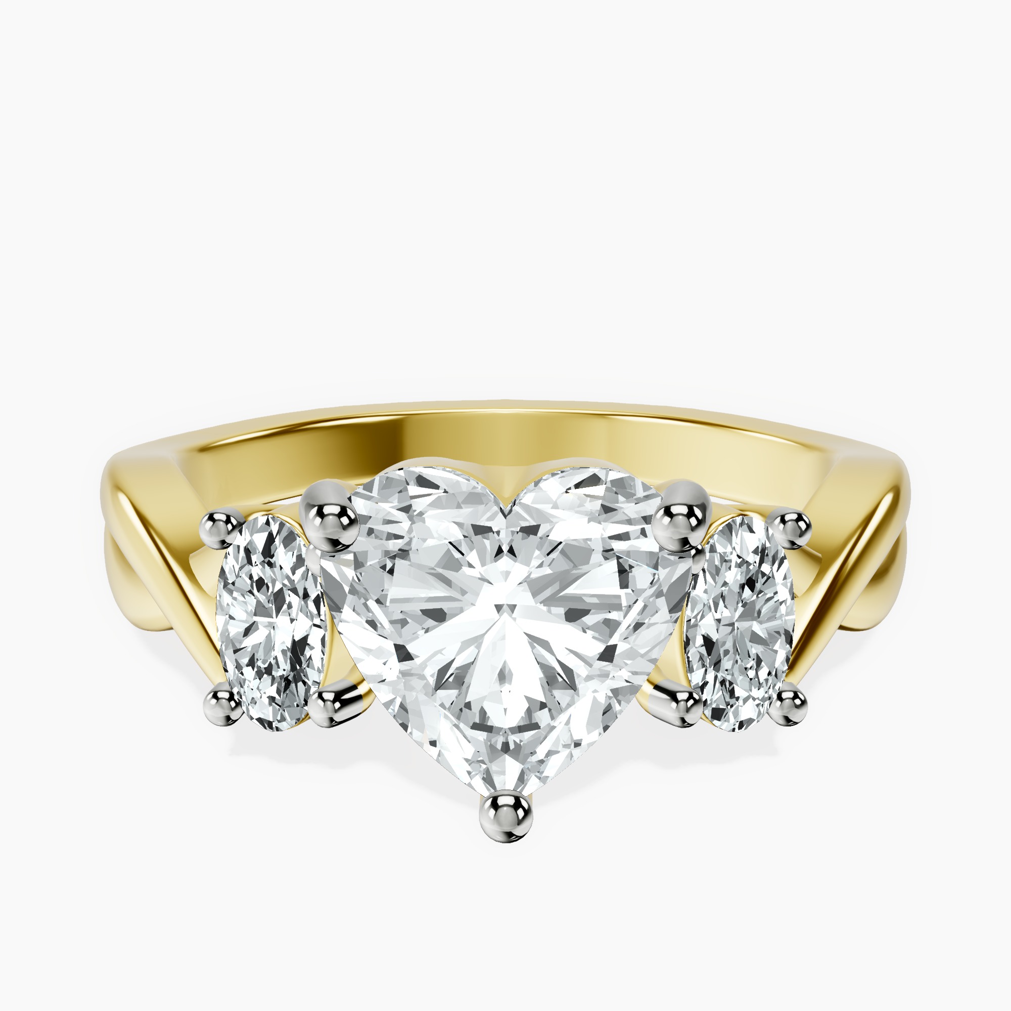1.29 ct. heart Dionne Side Oval Ring in 18kt yellow gold rtr top