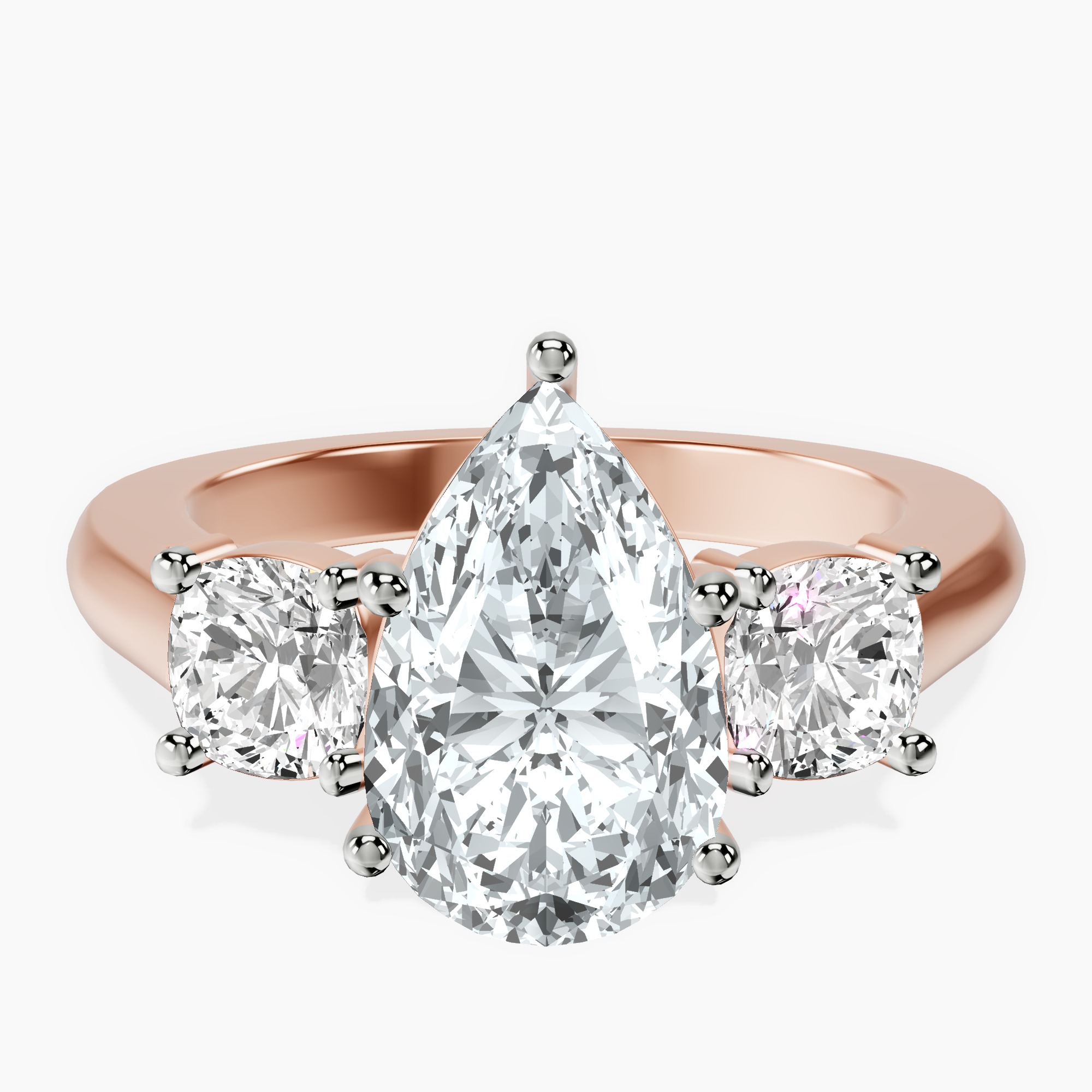 2.59 ct. pear Kinsley Side Cushion Ring in 18kt rose gold rtr top