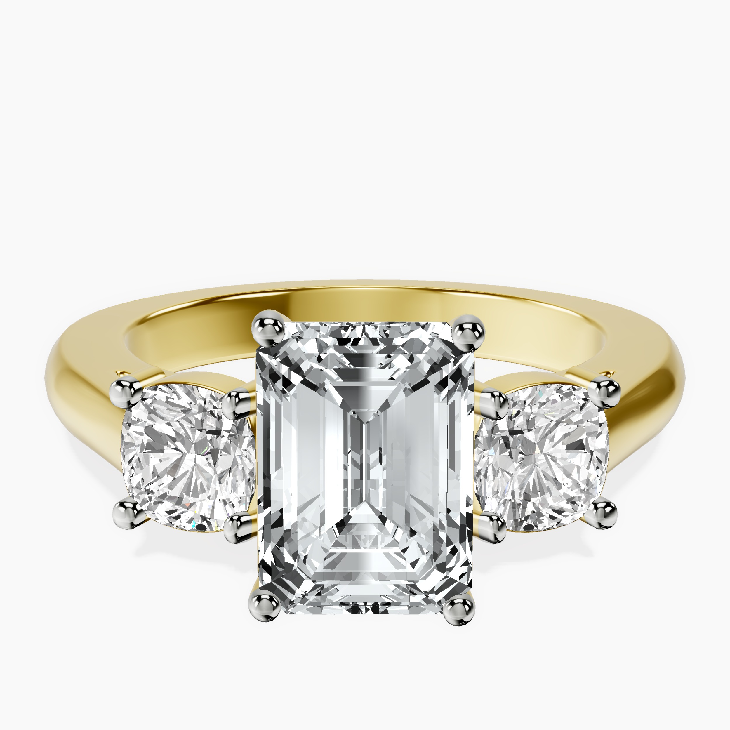 2.16 ct. emerald Kinsley Side Cushion Ring in 18kt yellow gold rtr top