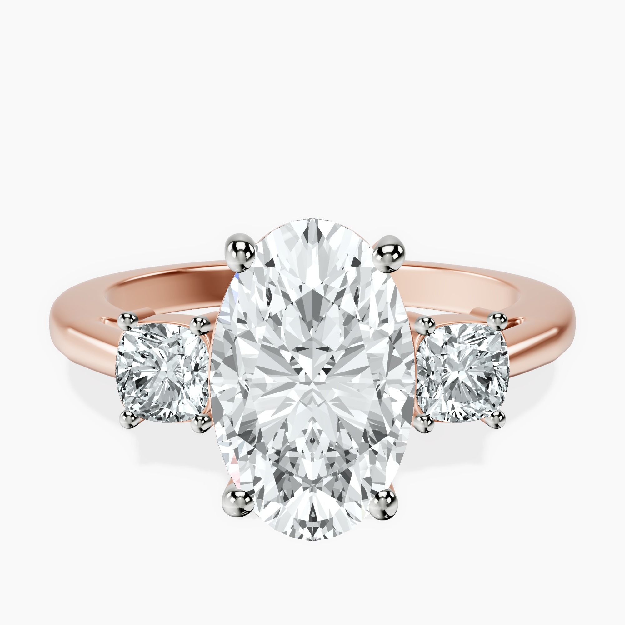 2.40 ct. oval Emery Side Cushion Ring in 14kt rose gold rtr top
