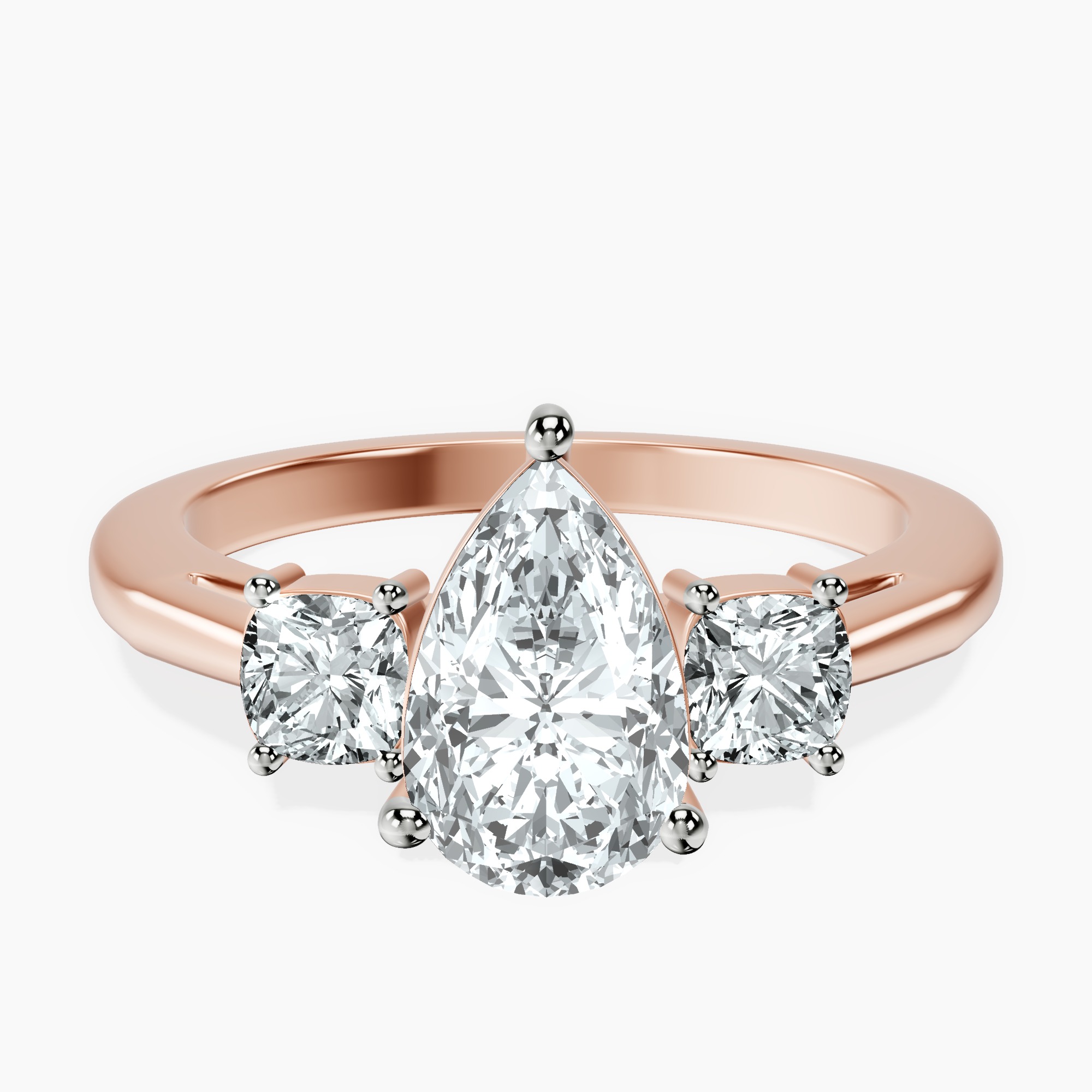 1.85 ct. pear Emery Side Cushion Ring in 10kt rose gold rtr top