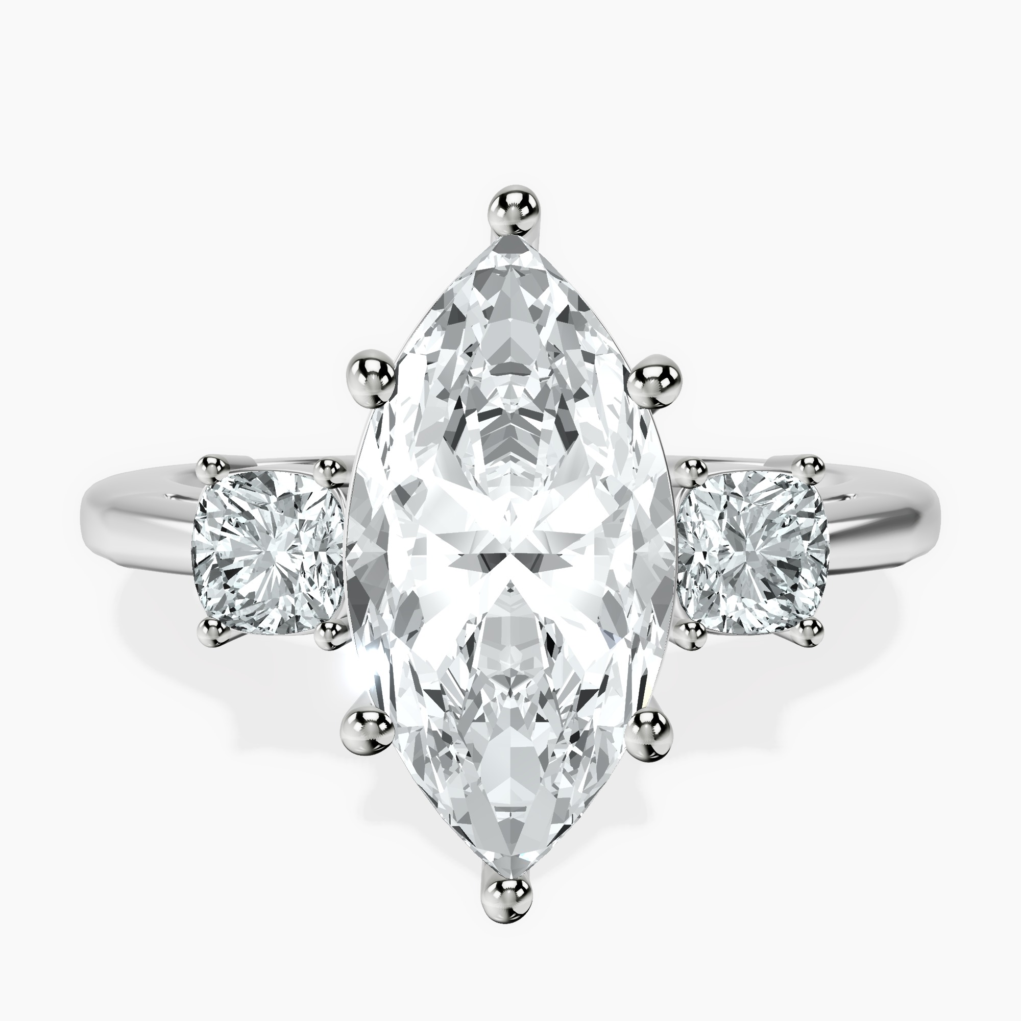 2.92 ct. marquise Emery Side Cushion Ring in platinum rtr top