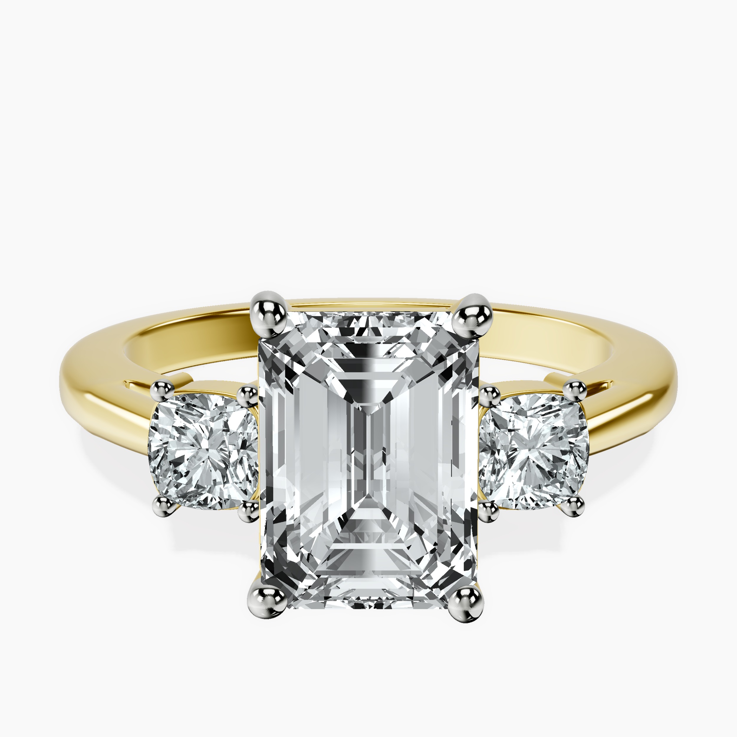 2.16 ct. emerald Emery Side Cushion Ring in 10kt yellow gold rtr top