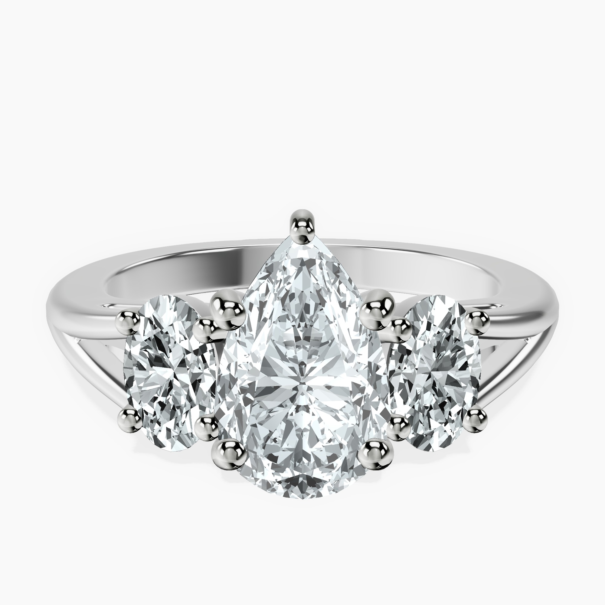 Platinum Georgina Rodriguez Three Stone Side Oval Lab Diamond Ring front image
