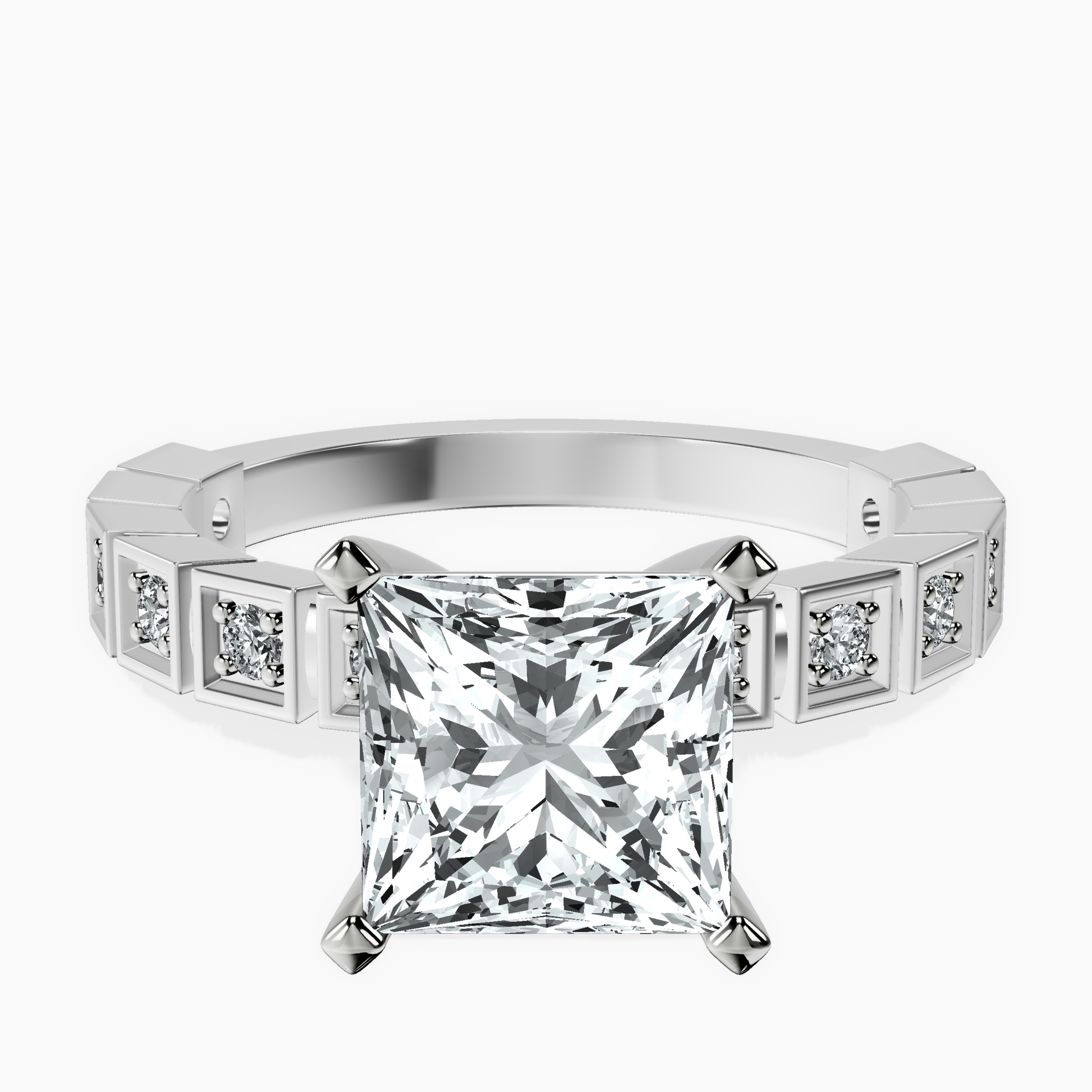 2.46 ct. princess Cheryl Side Stone Ring in platinum rtr top