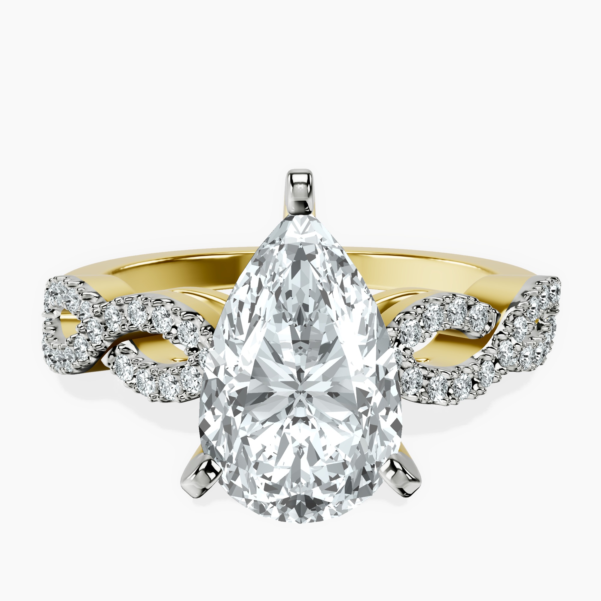 2.96 ct. pear Lorene Twisted Shank Ring in 18kt yellow gold rtr top