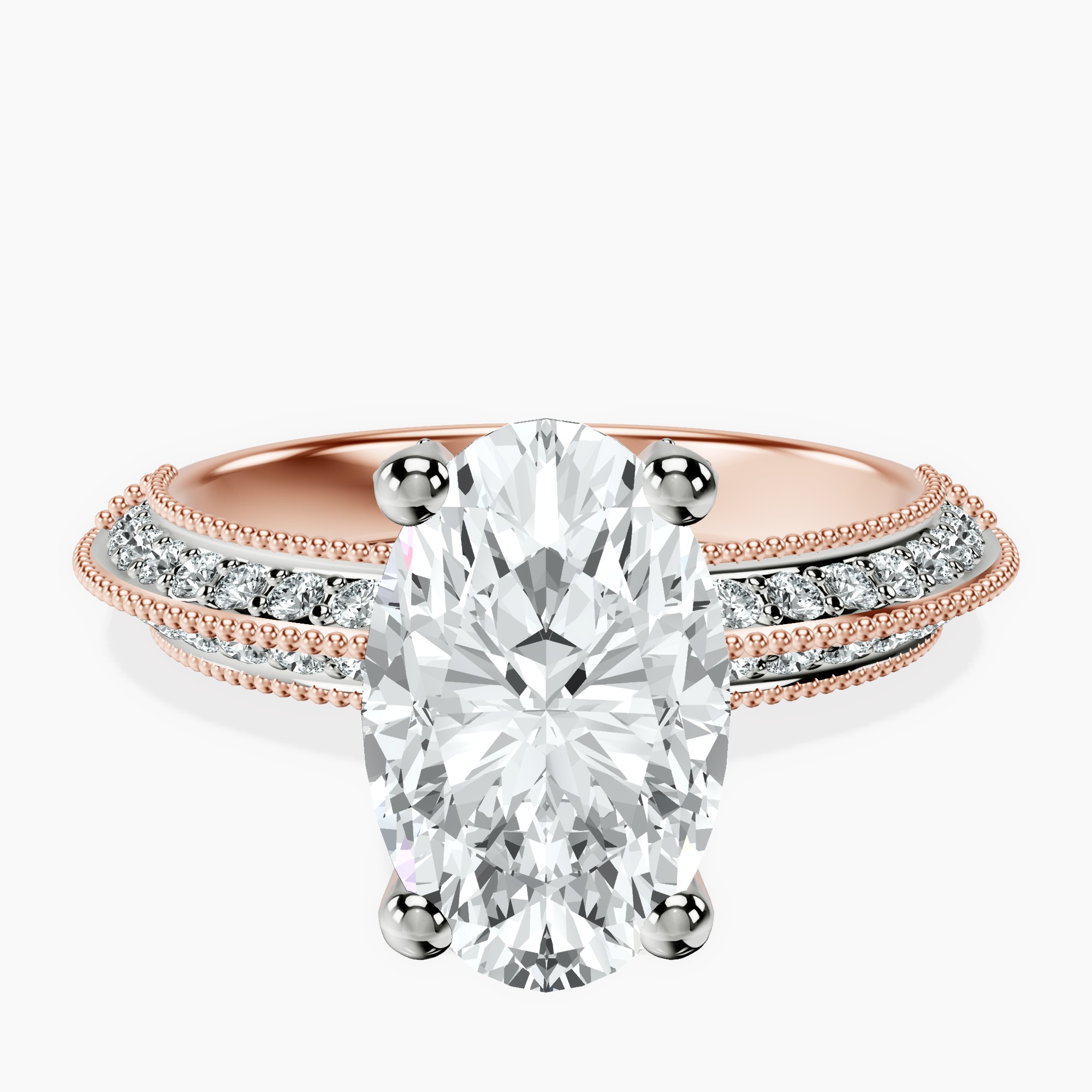 2.40 ct. oval Dua Knife Edge Ring in 10kt rose gold rtr top