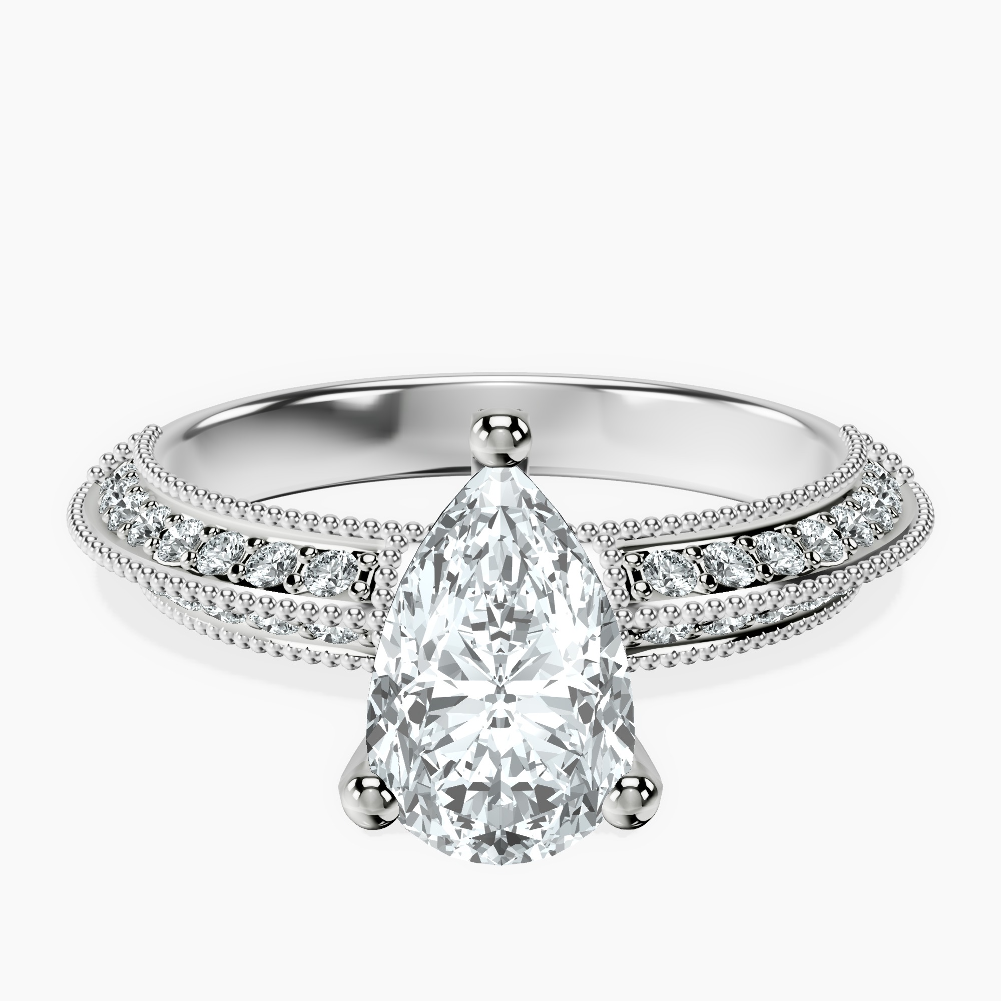 1.40 ct. pear Dua Knife Edge Ring in 10kt white gold rtr top