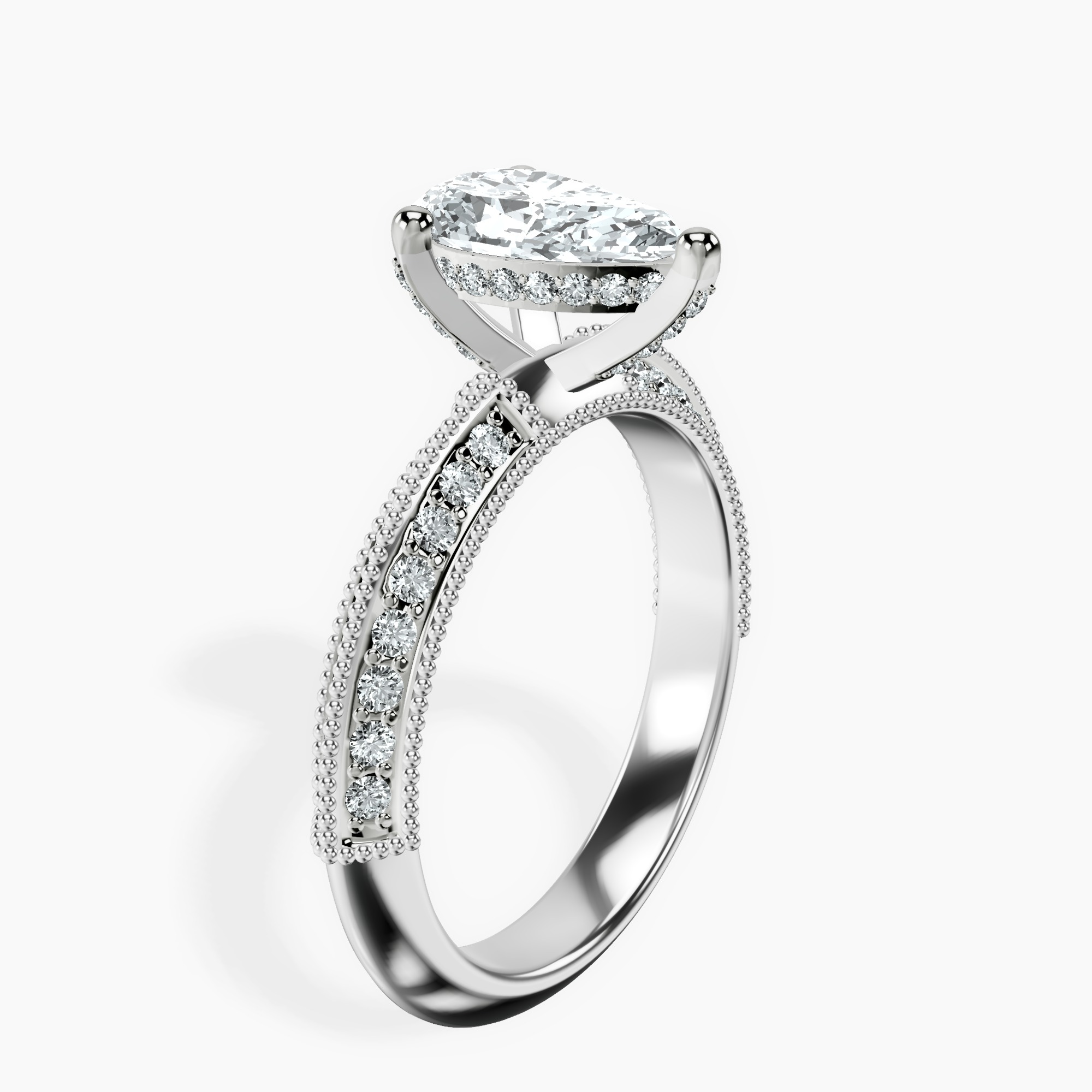 1.40 ct. pear Dua Knife Edge Ring in 10kt white gold standing product image one