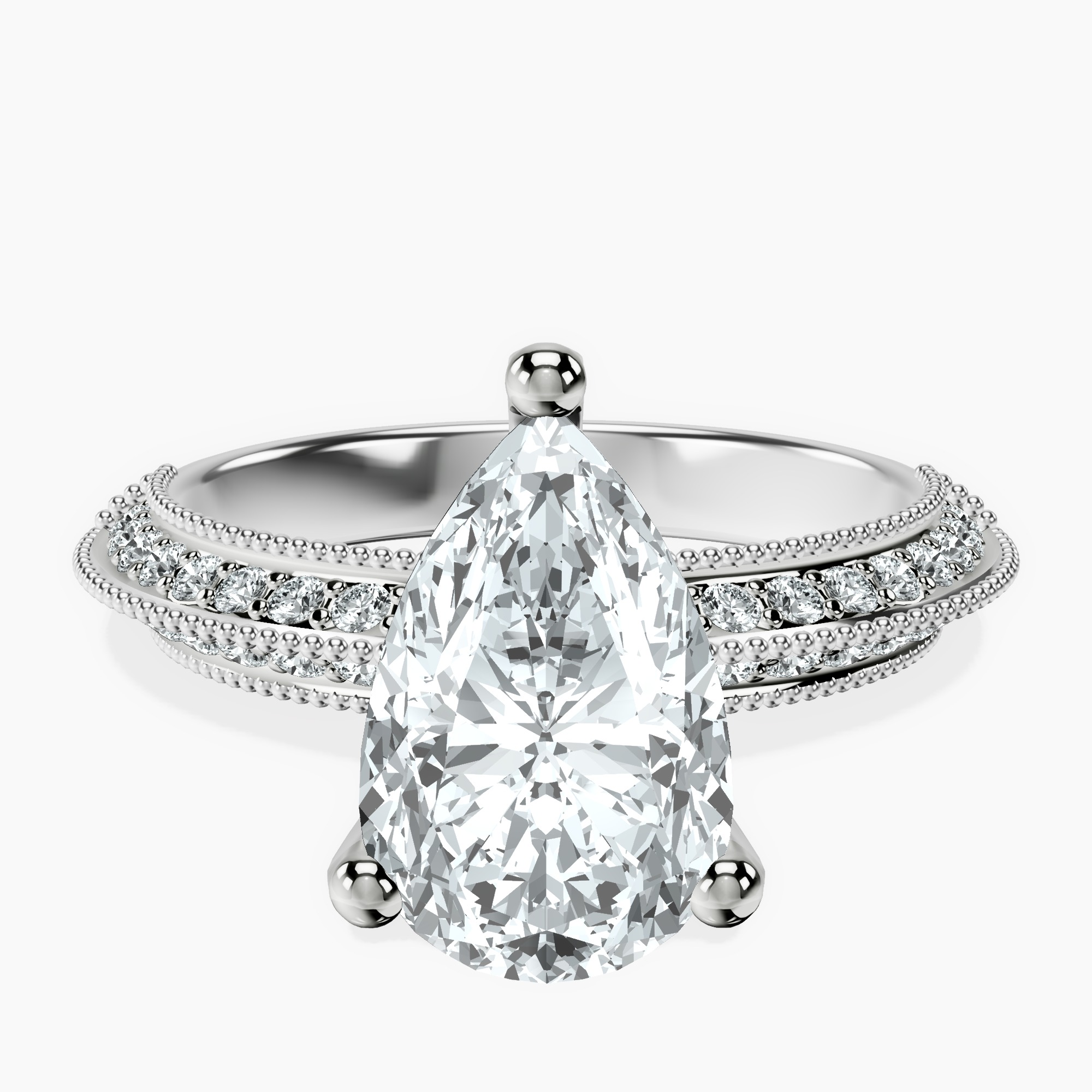 2.96 ct. pear Dua Knife Edge Ring in 14kt white gold rtr top