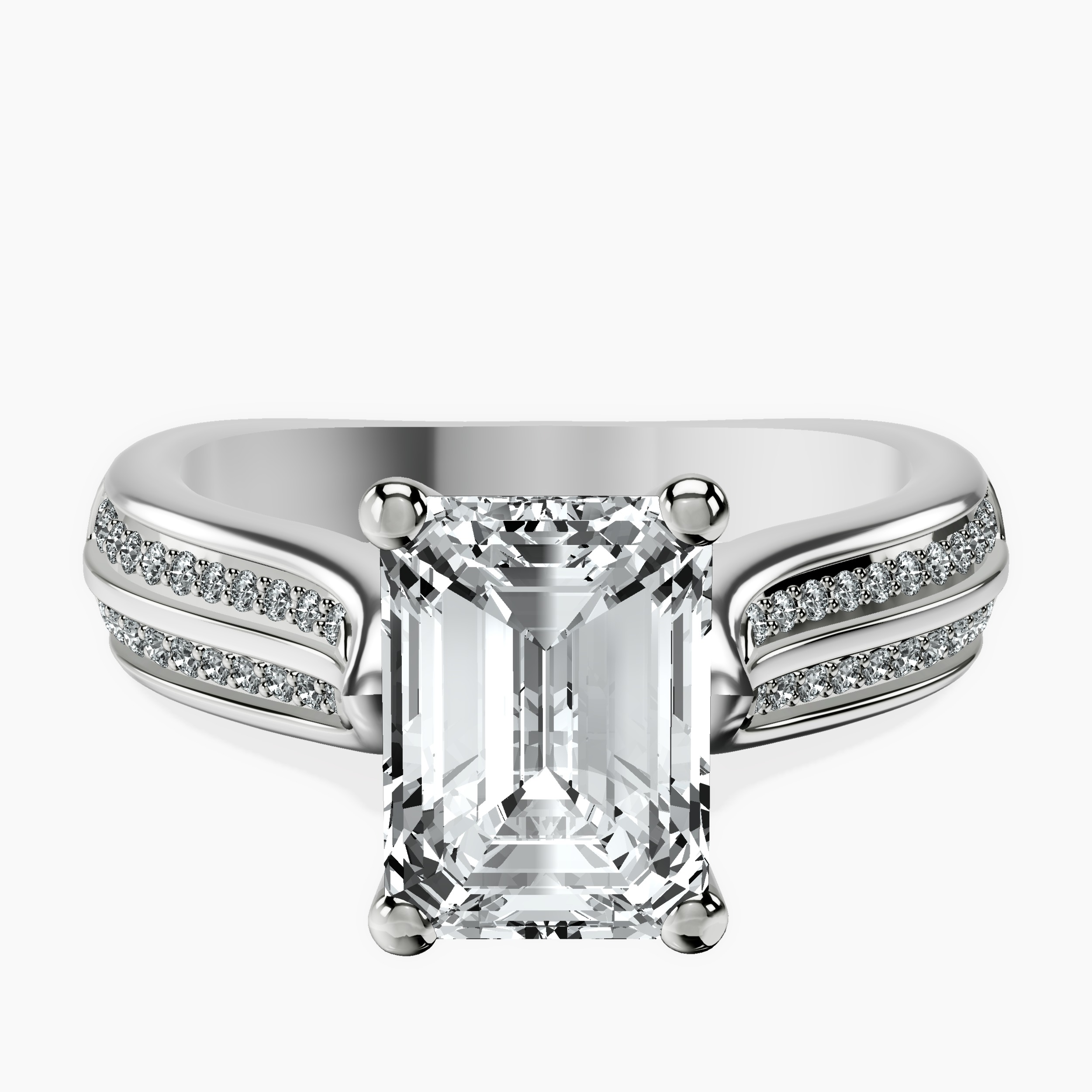 2.16 ct. emerald Sandra Side Stone Ring in 14kt white gold rtr top