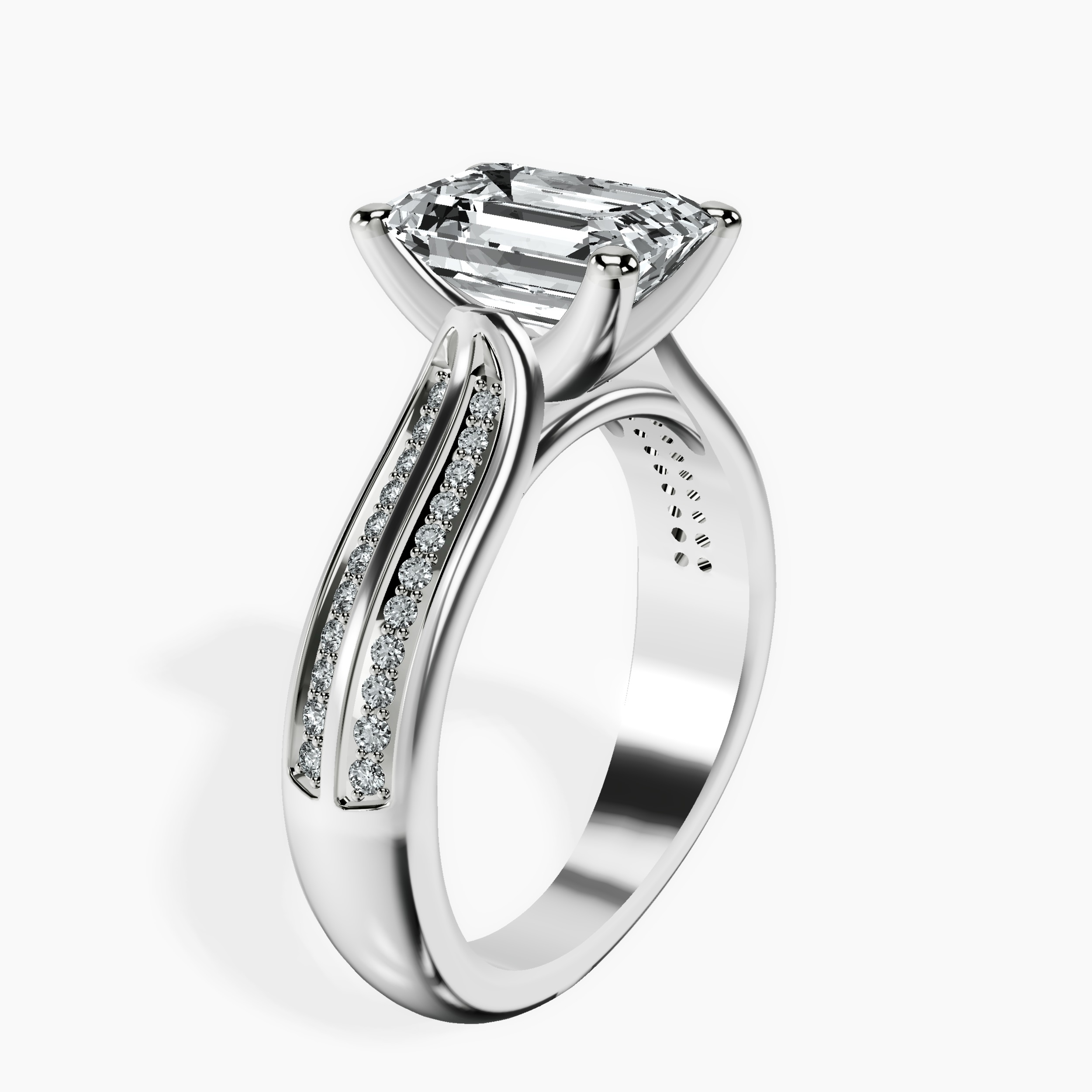 2.16 ct. emerald Sandra Side Stone Ring in 14kt white gold standing product image one