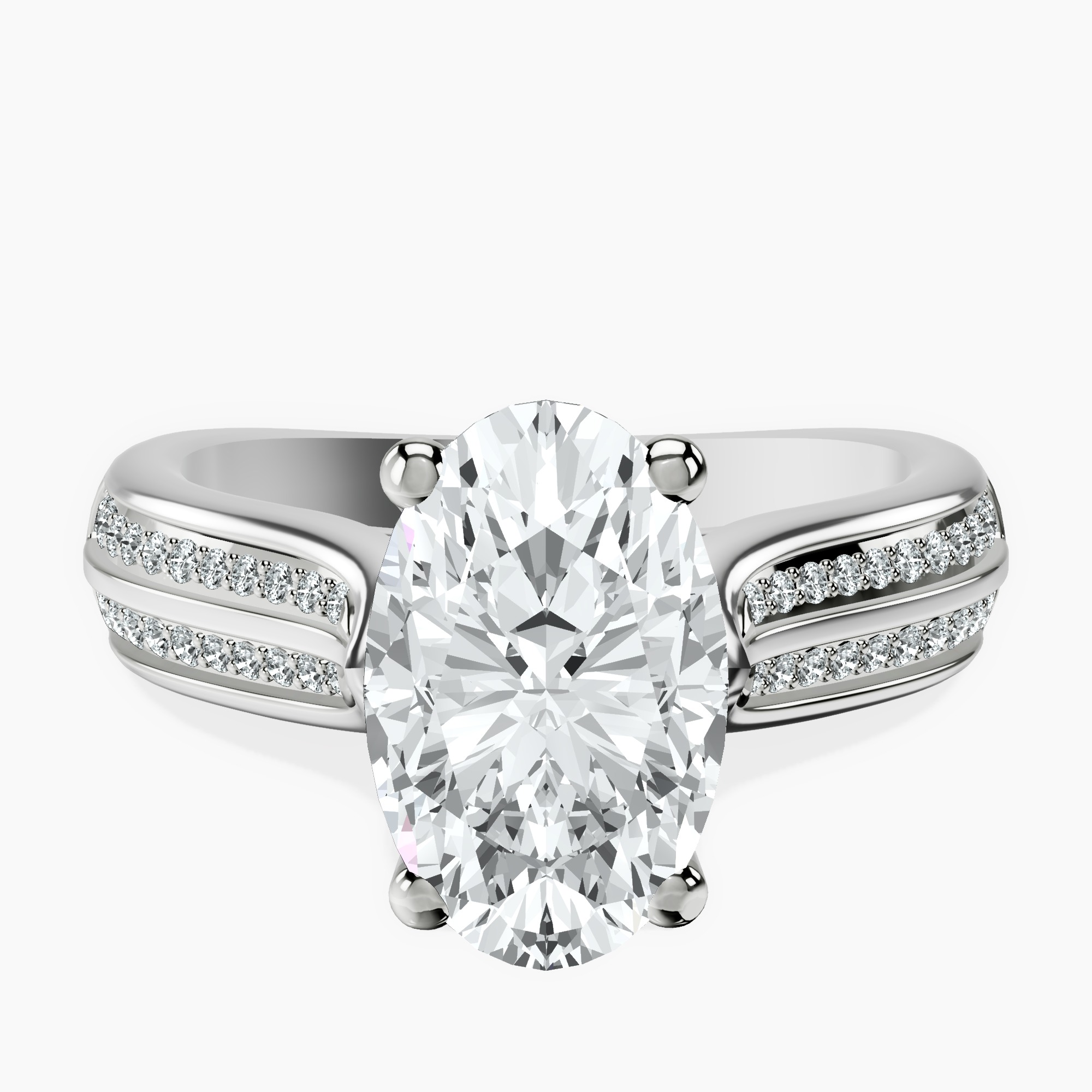 2.40 ct. oval Sandra Side Stone Ring in platinum rtr top