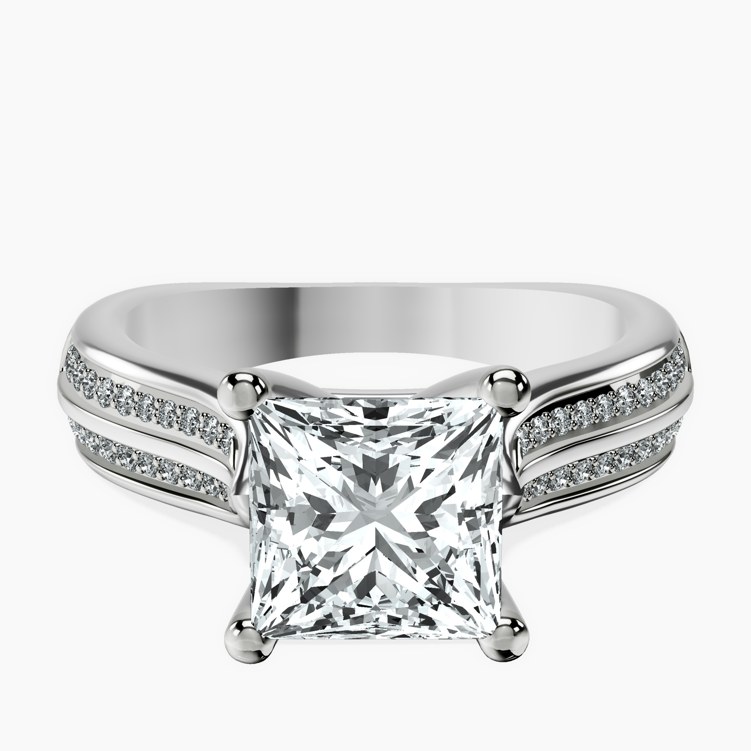 2.71 ct. princess Sandra Side Stone Ring in platinum rtr top