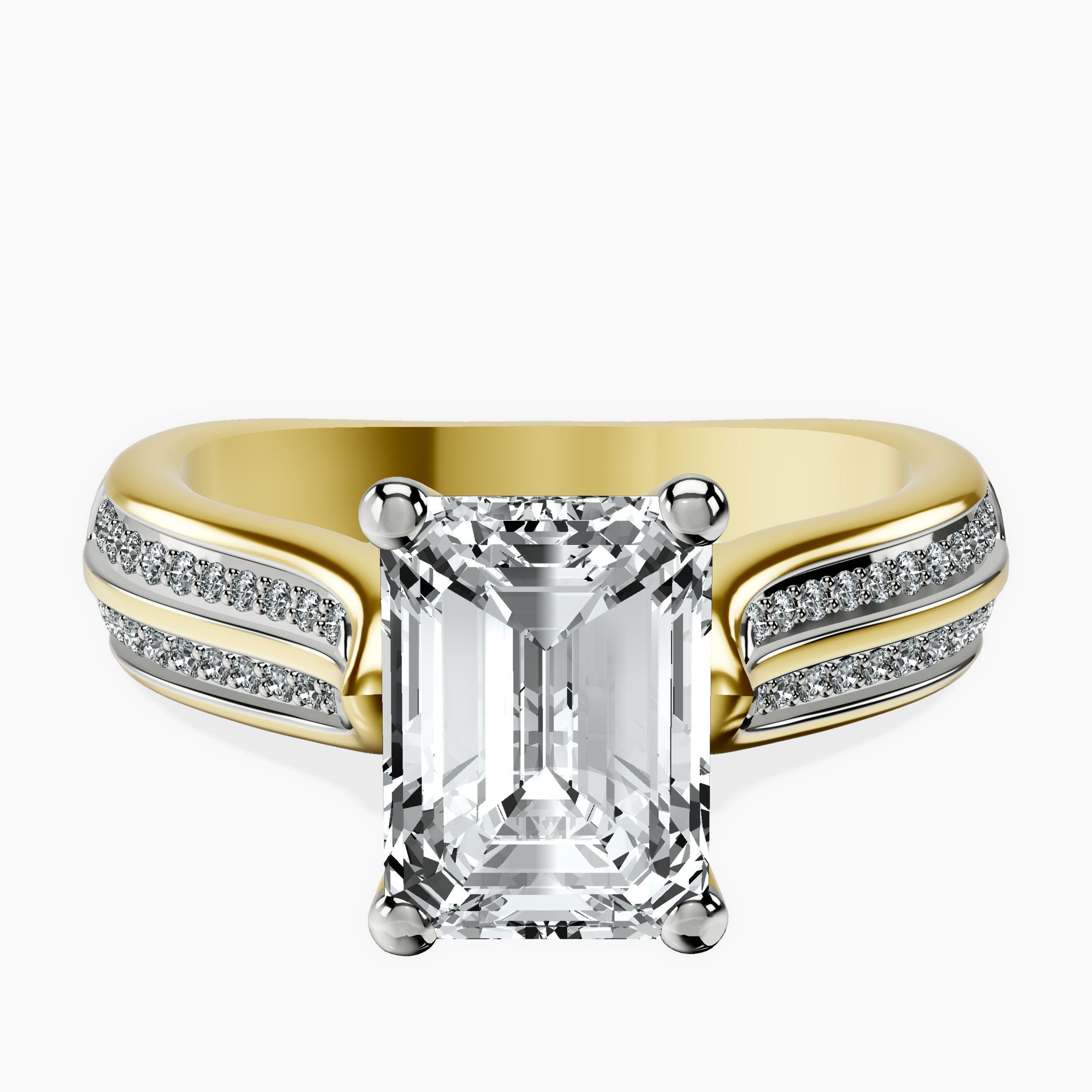 2.16 ct. emerald Sandra Side Stone Ring in 10kt yellow gold rtr top