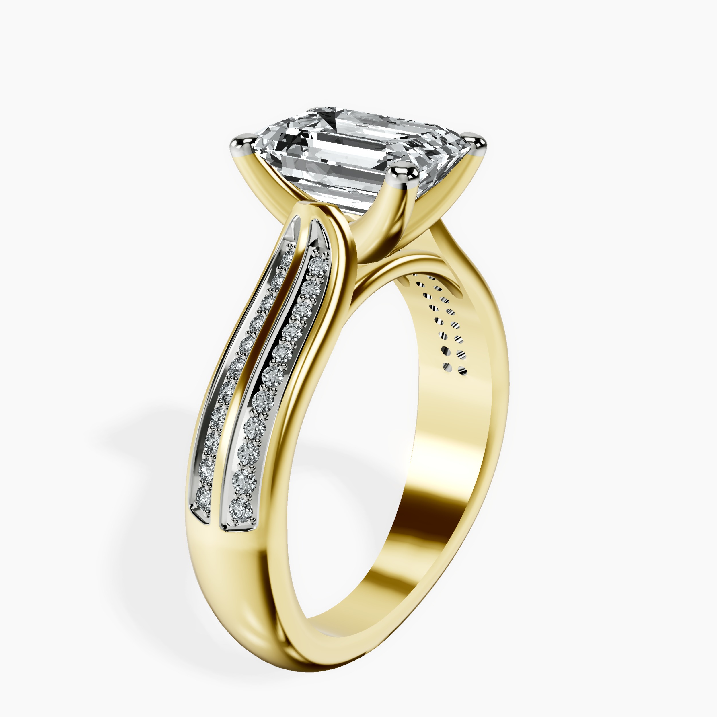 2.16 ct. emerald Sandra Side Stone Ring in 10kt yellow gold standing product image one