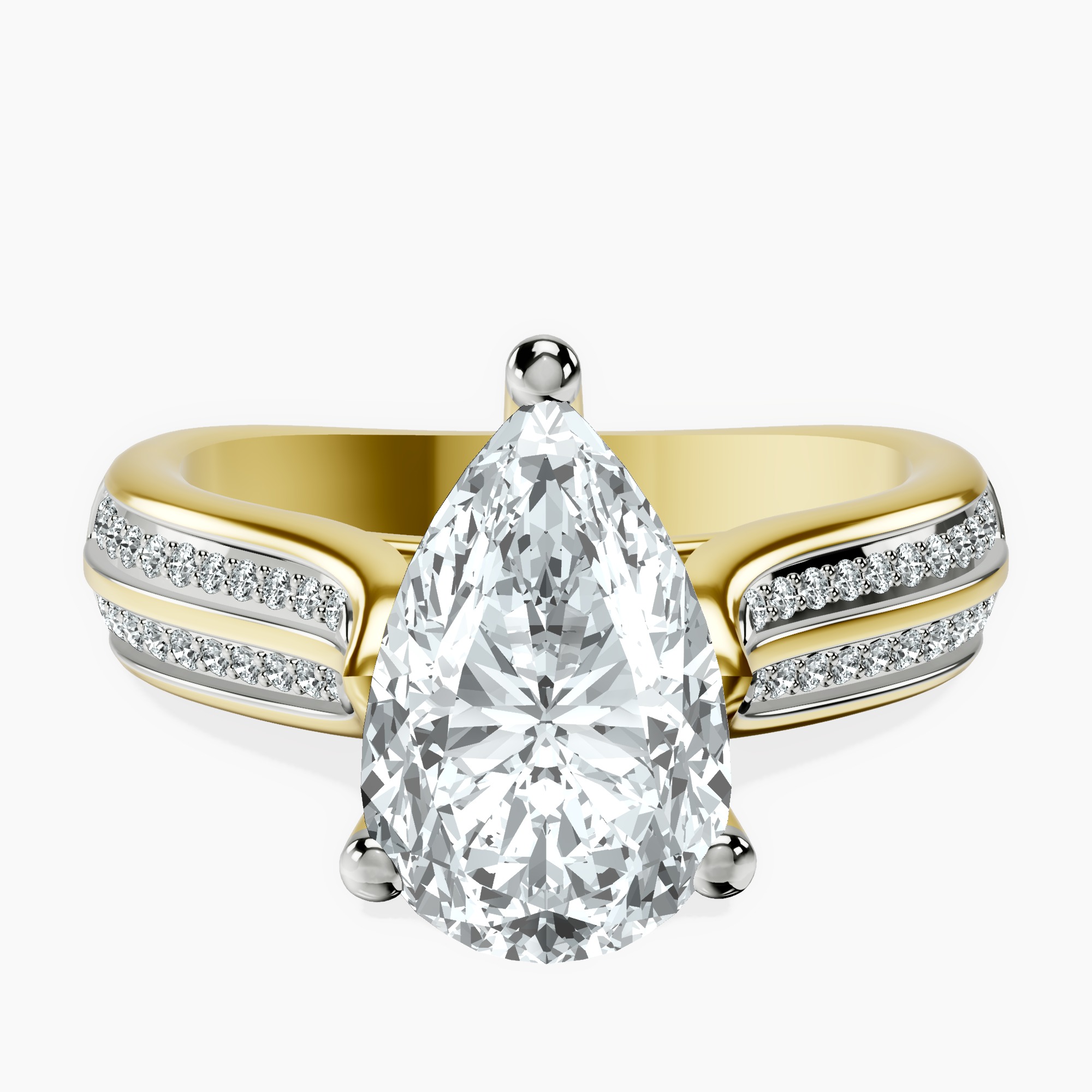 2.96 ct. pear Sandra Side Stone Ring in 14kt yellow gold rtr top
