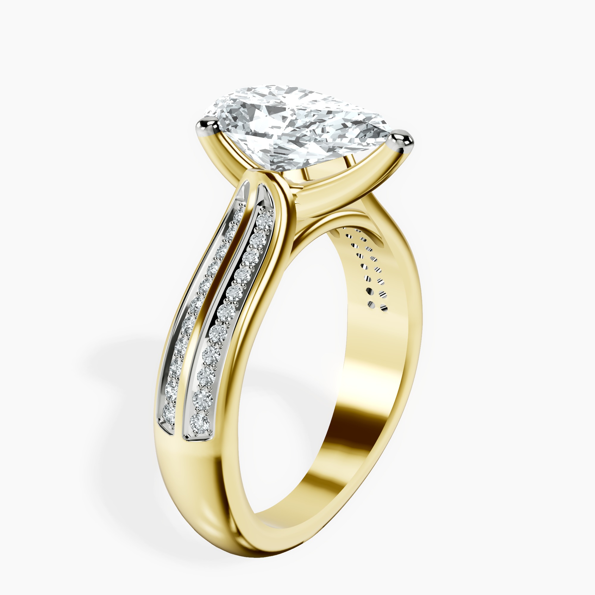 2.96 ct. pear Sandra Side Stone Ring in 14kt yellow gold standing product image one