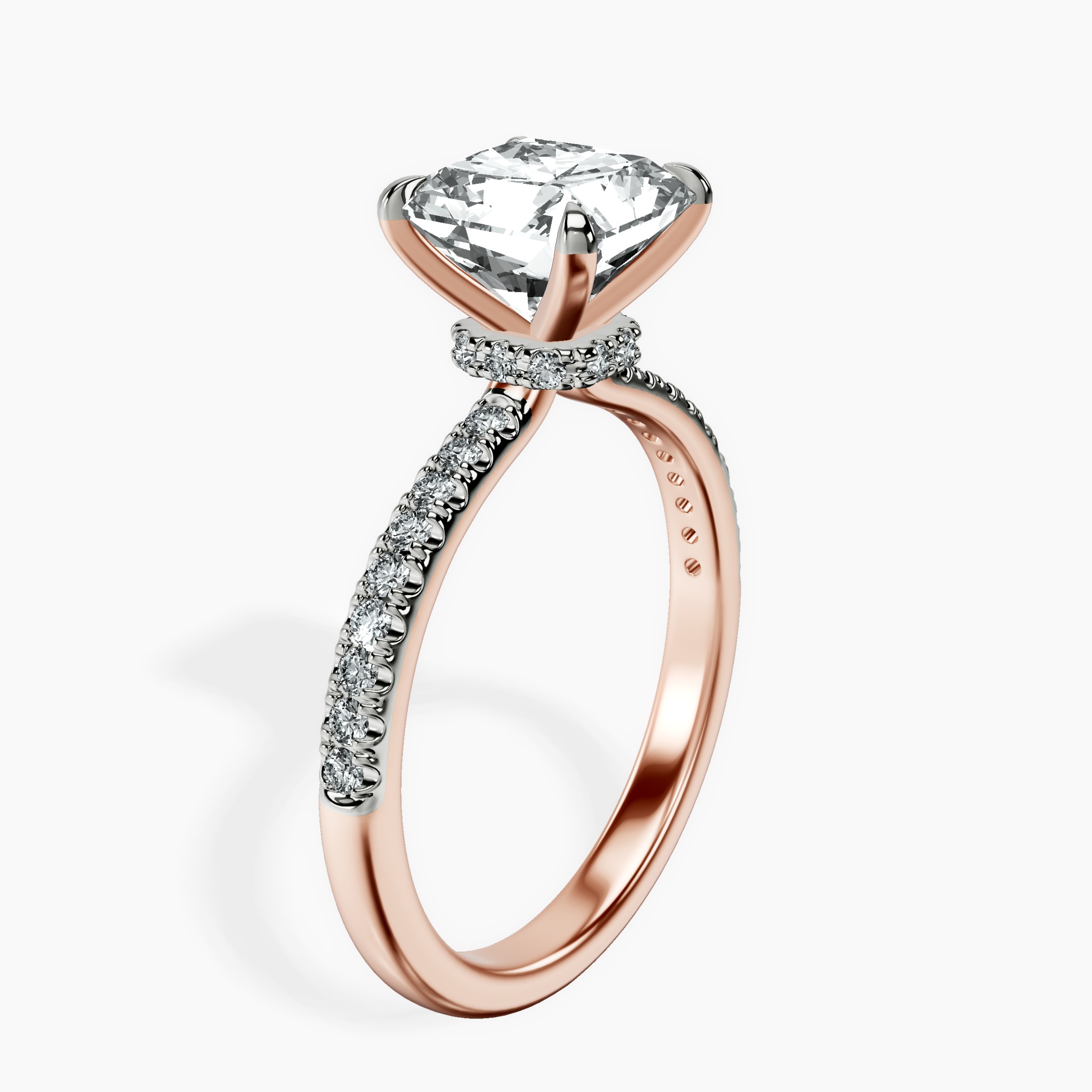 2.94 ct. radiant Etienne Secret Halo Ring in 10kt rose gold standing product image one