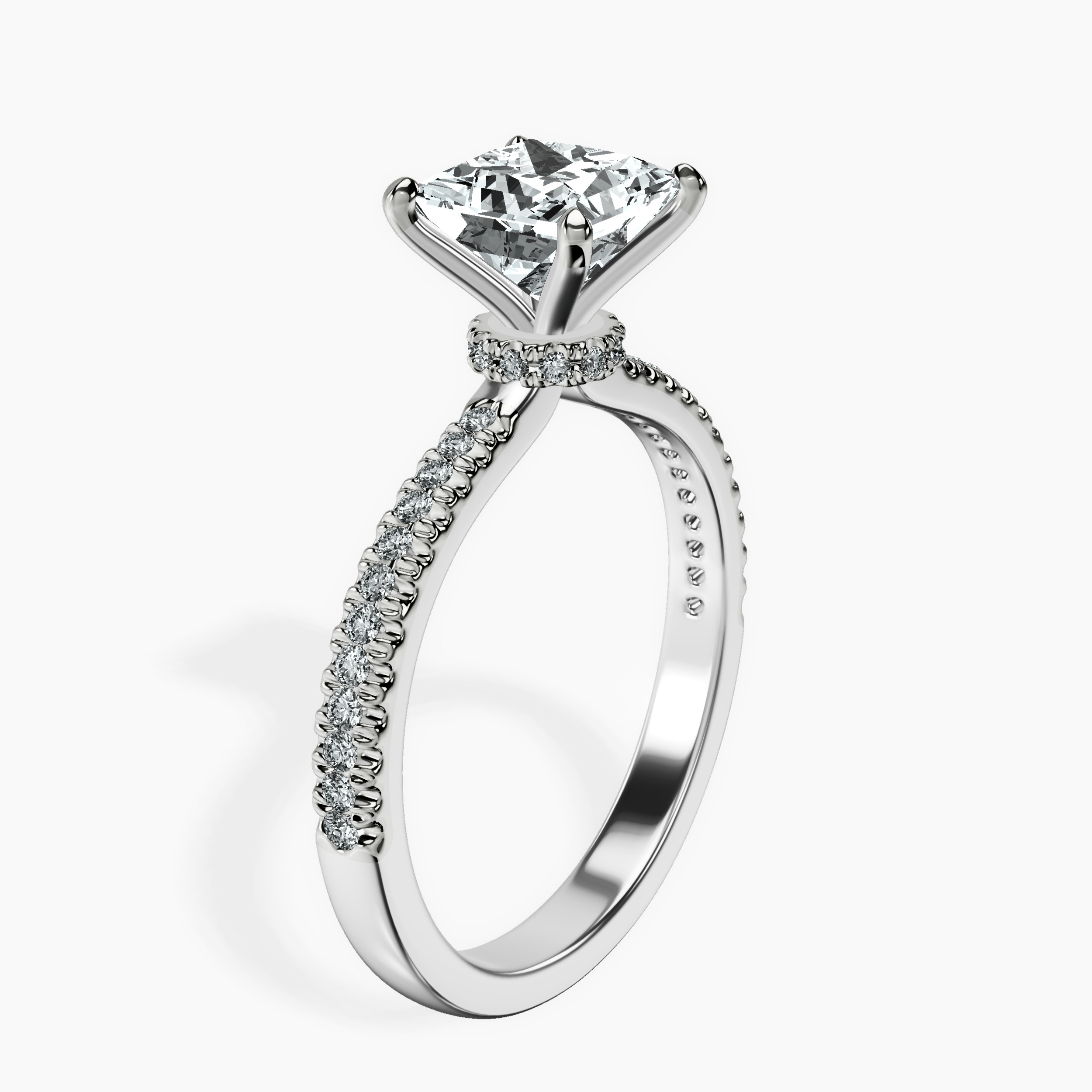 2.71 ct. princess Etienne Secret Halo Ring in platinum standing product image one