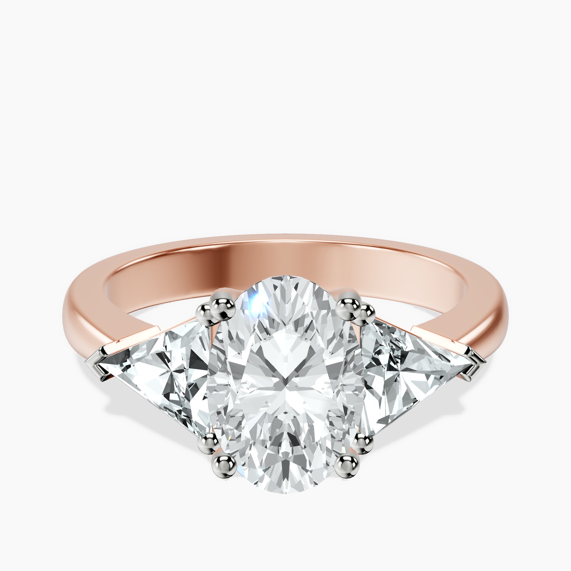 2.40 ct. oval Caroline Side Trillion Ring in 18kt rose gold rtr top