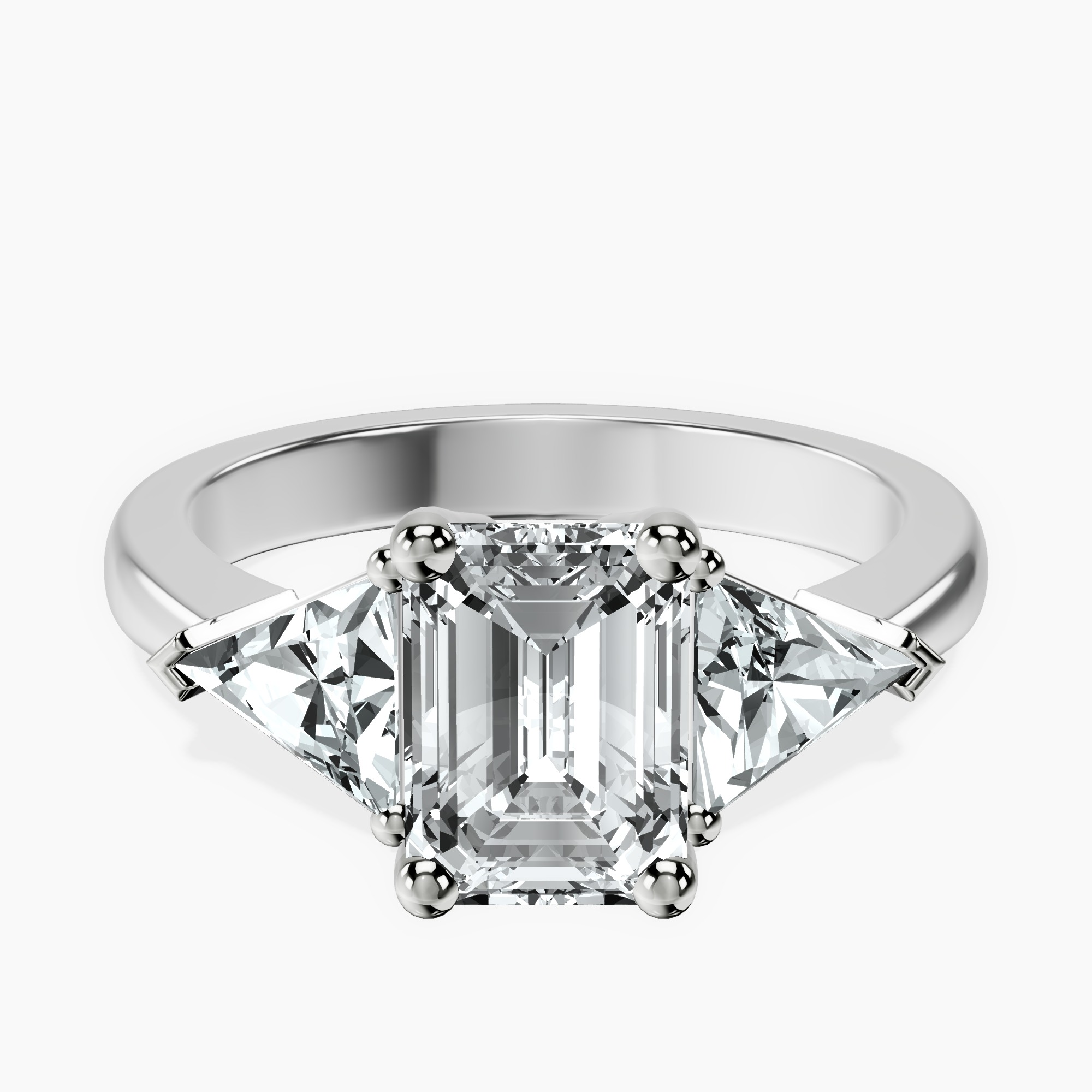 2.16 ct. emerald Caroline Side Trillion Ring in 14kt white gold rtr top